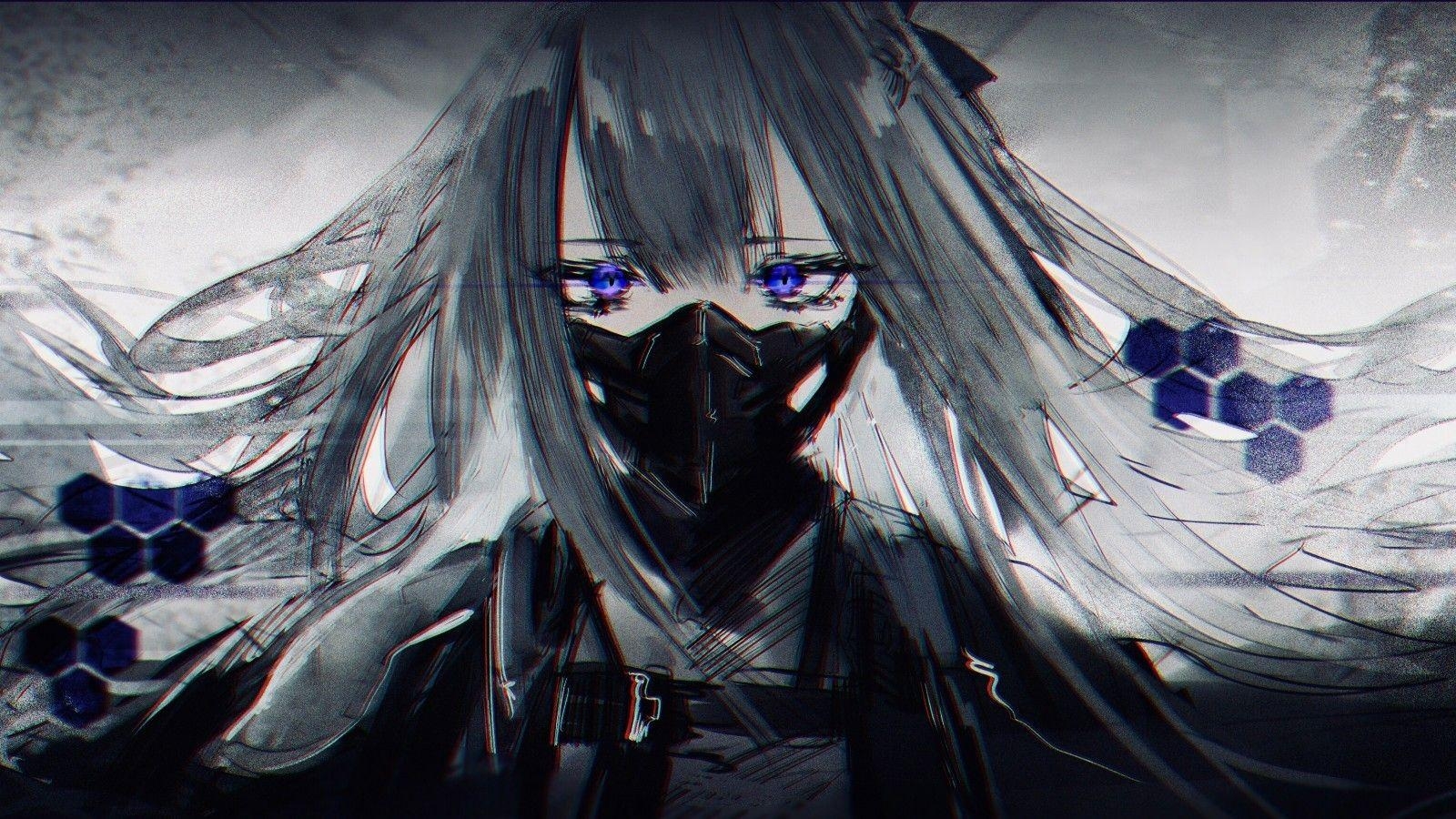 1600x900 Download  Girls Frontline, Ak- Mask, Sad Face, Blue Eyes, Desktop