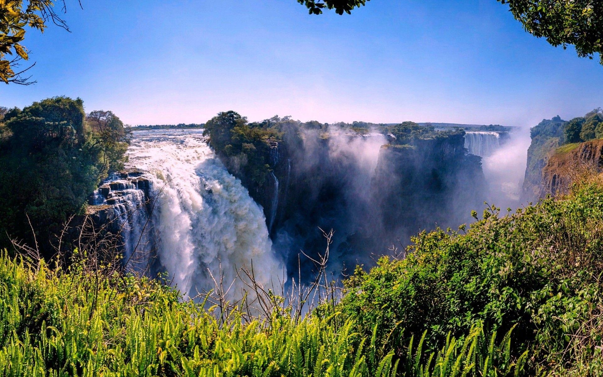 1920x1200 Waterfalls: Victoria Falls Zimbabwe Trees Africa Nature Waterfalls, Desktop