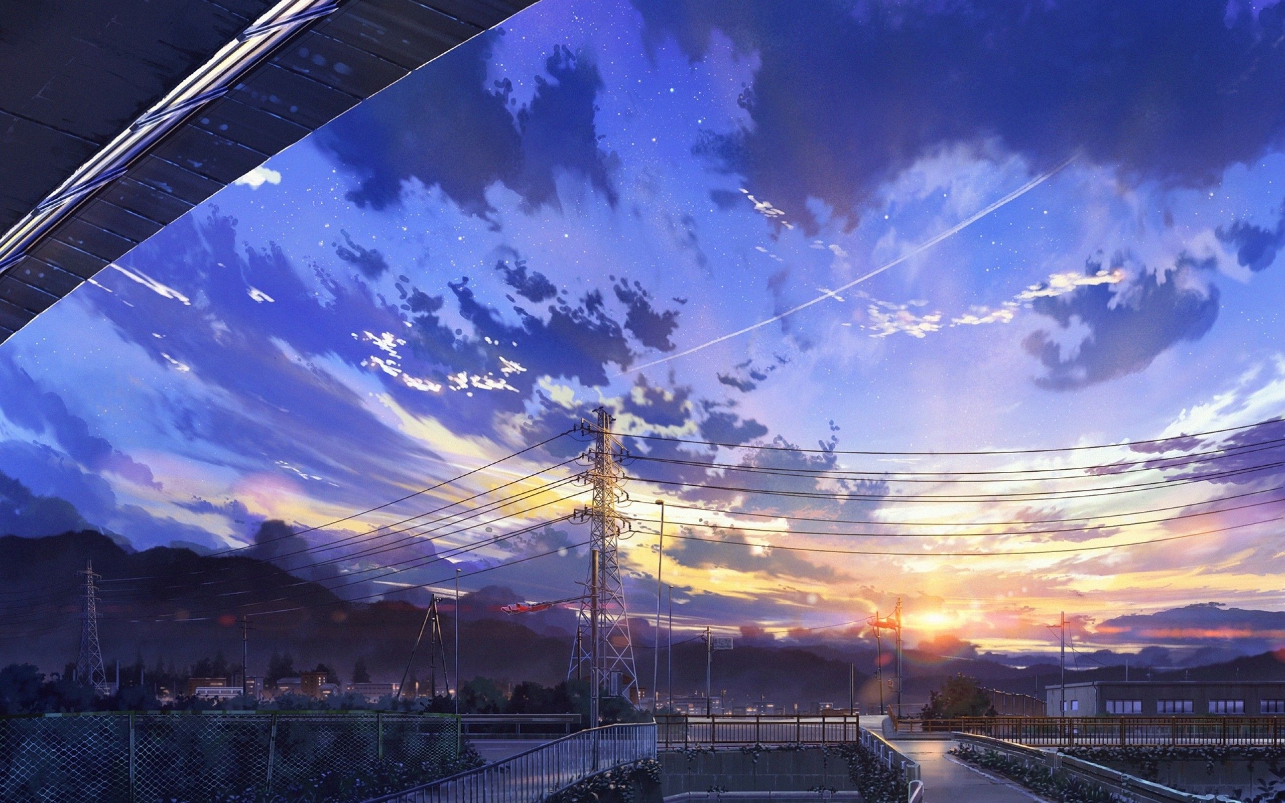 2560x1600 Download  Anime Landscape, Scenery, Clouds, Stars, Buildings Wallpaper for MacBook Pro 13 inch, Desktop