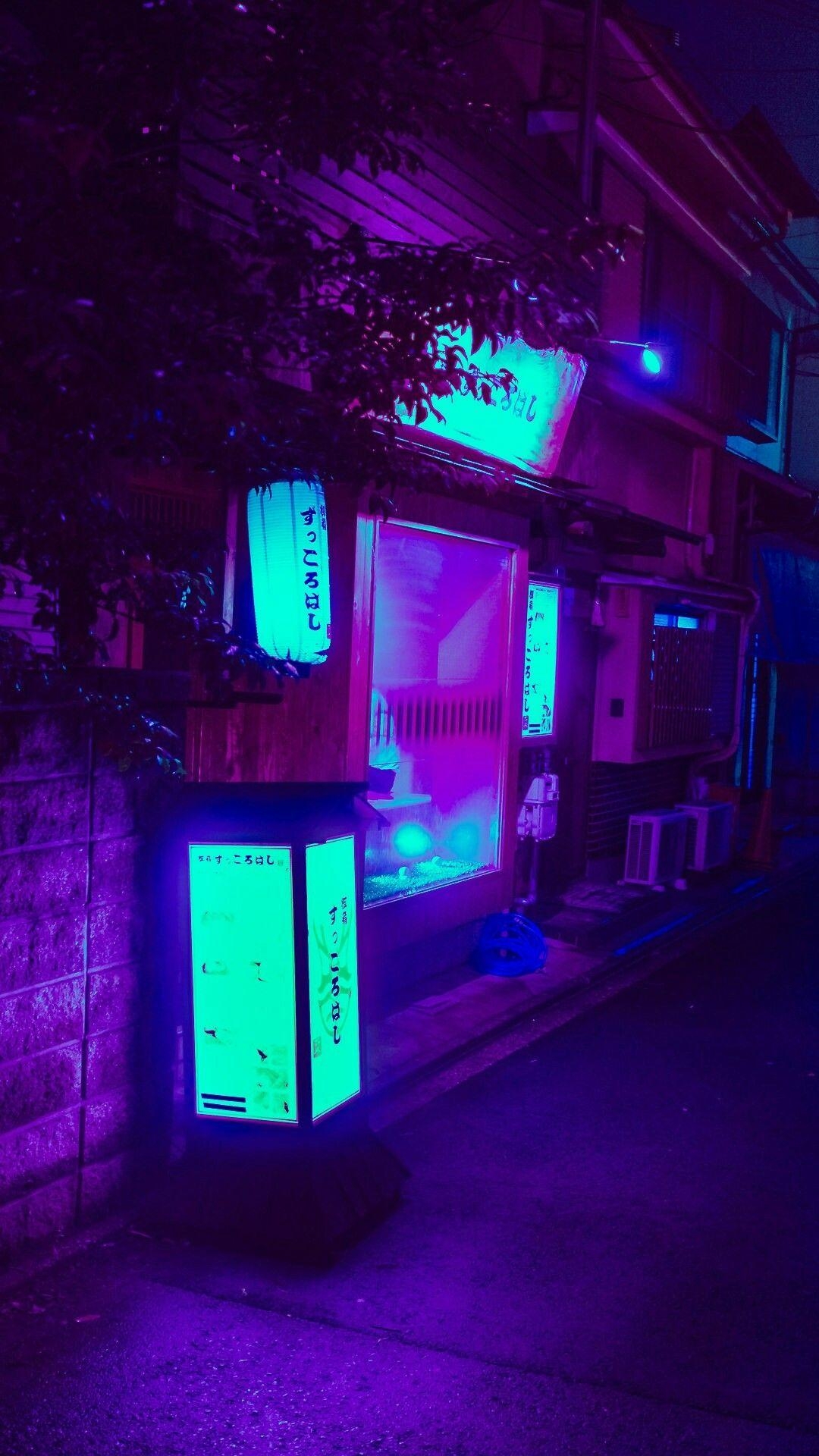 1080x1920 purple blue neon lights japan street aesthetic tumblr, Phone