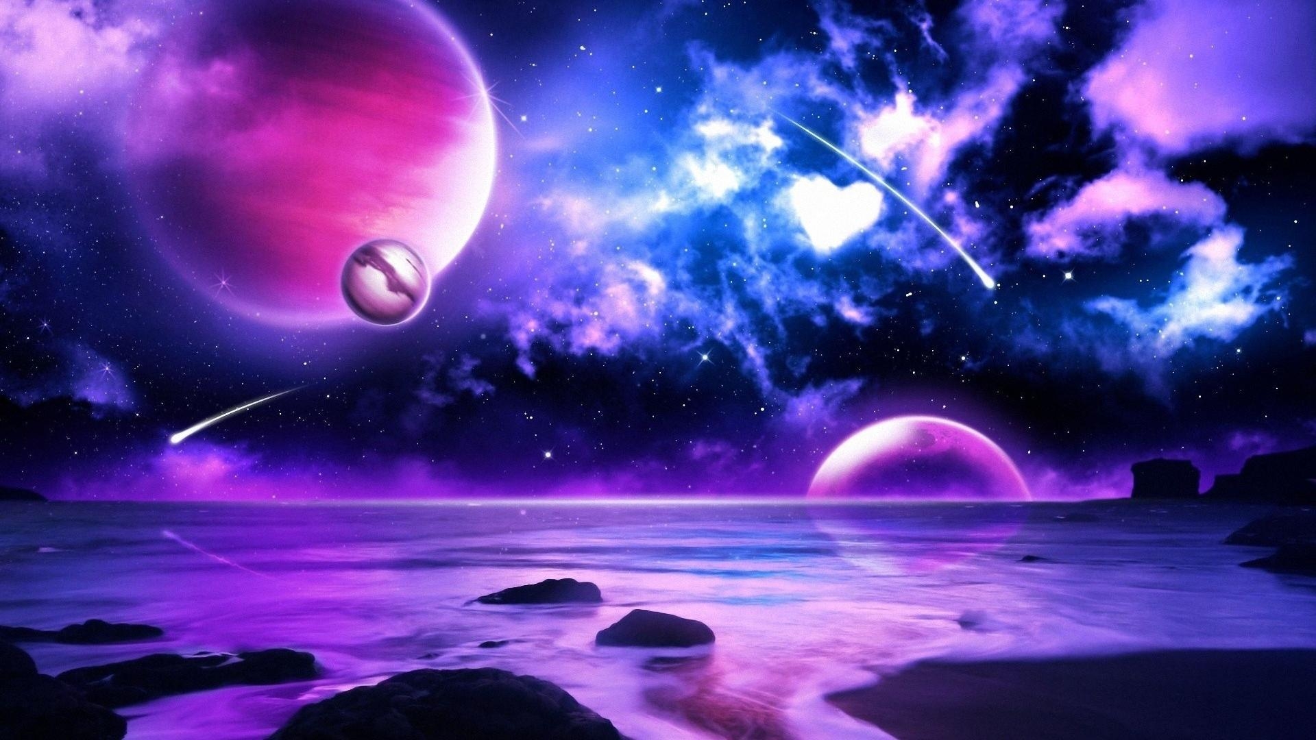 1920x1080 Water clouds planets purple space wallpaper, Desktop