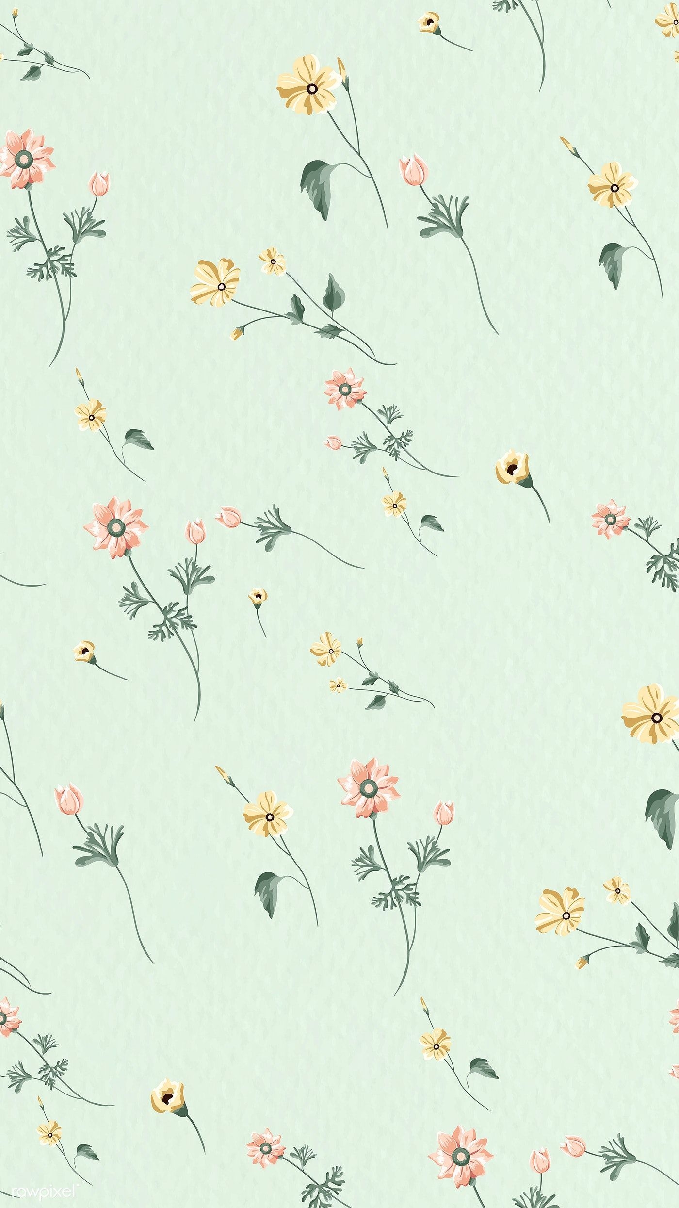 1400x2490 Download premium vector of Blooming flower seamless pattern on a green. Vintage flowers wallpaper, Pastel background wallpaper, Mint green wallpaper iphone, Phone