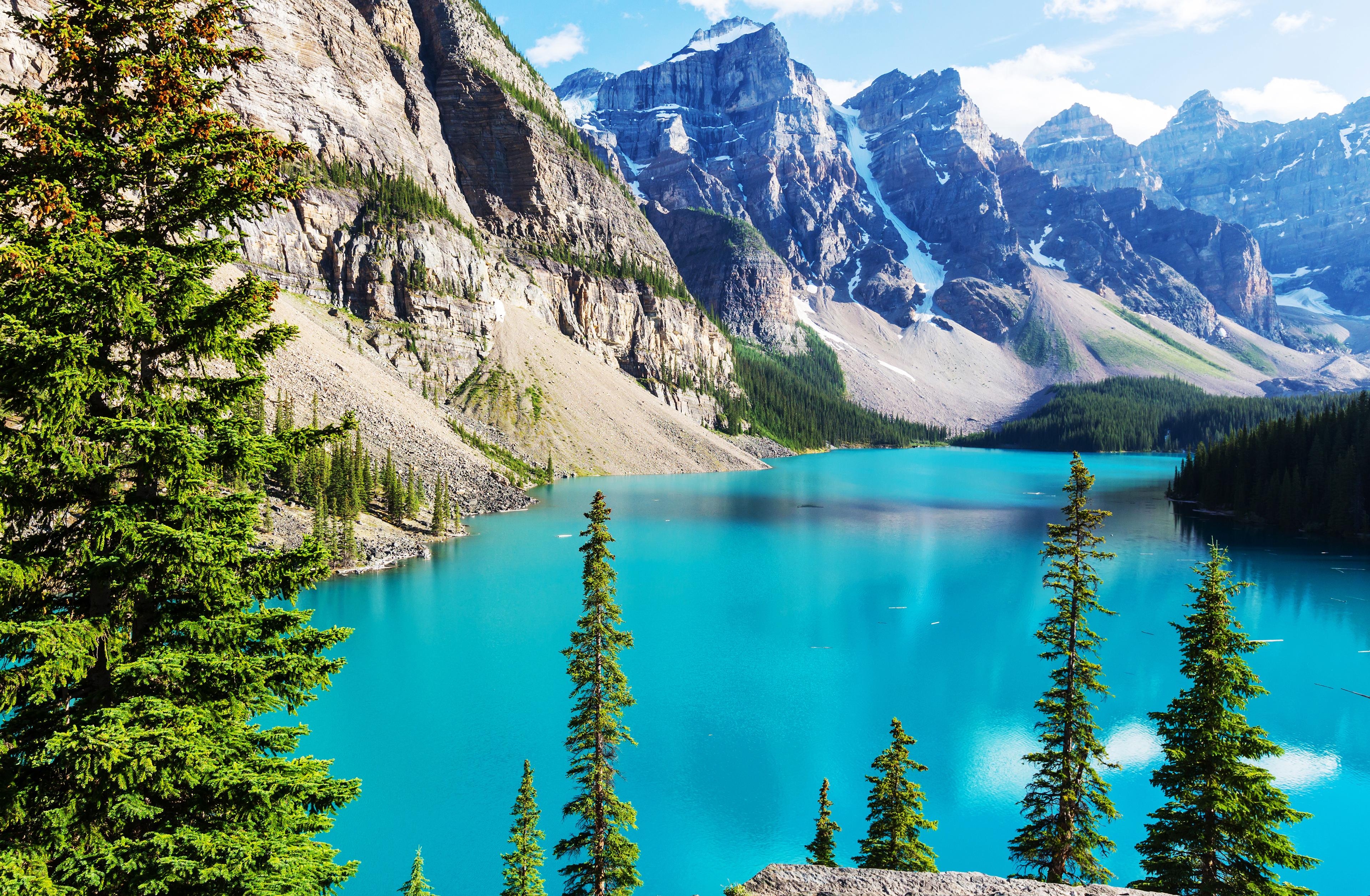 3840x2520 Wallpaper Moraine Lake, Banff National Park, Rocky Mountains, 4K, Desktop