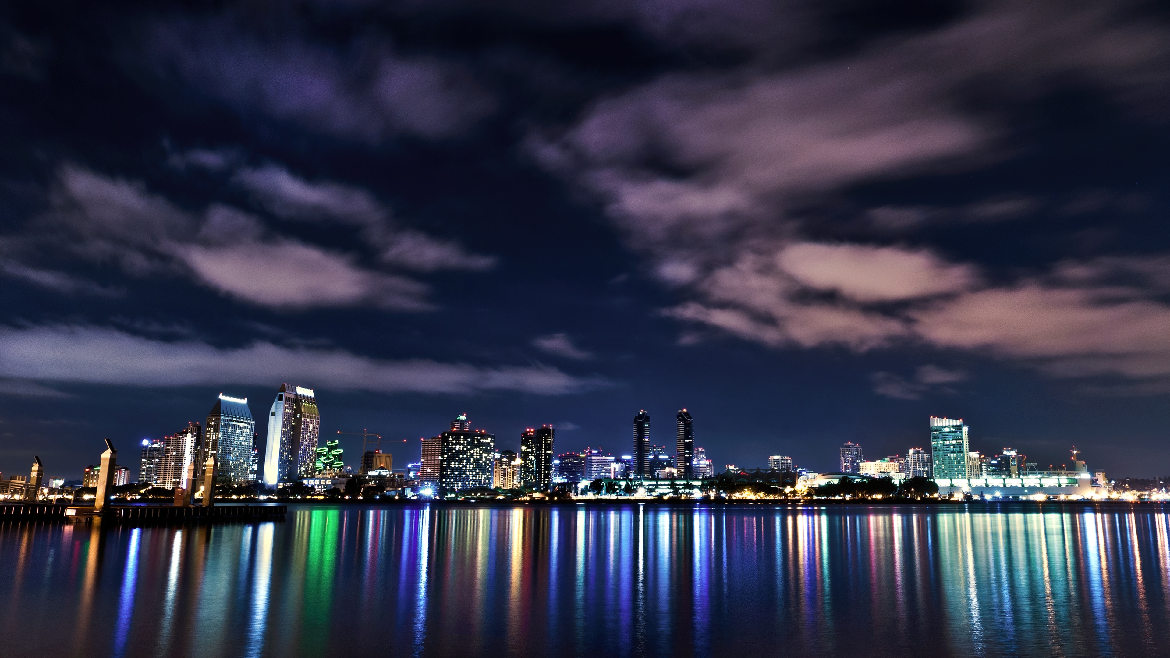 3840x2160 San Diego Wallpaper 4K, Cityscape, Night, Reflections, Desktop