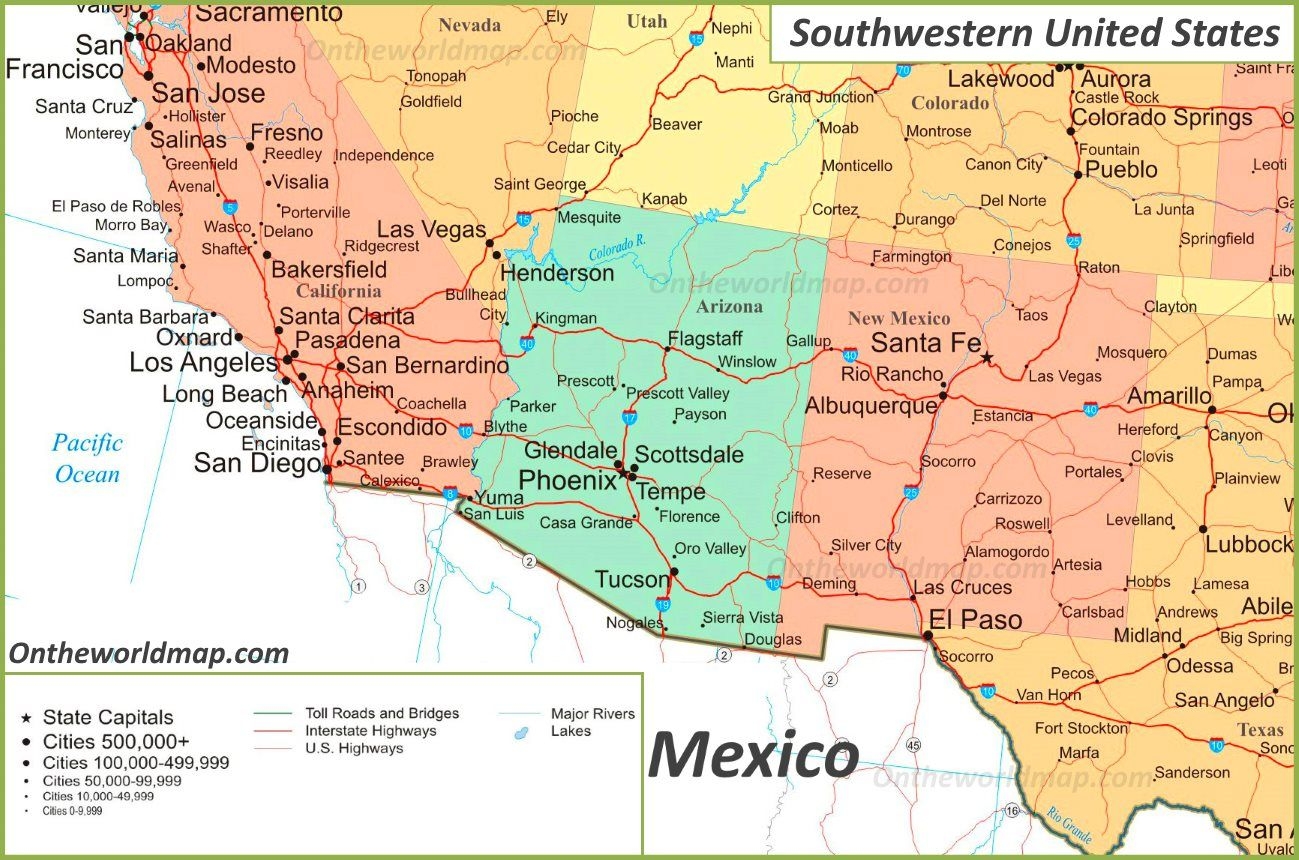 1300x860 Map Of Southwestern United States, Desktop