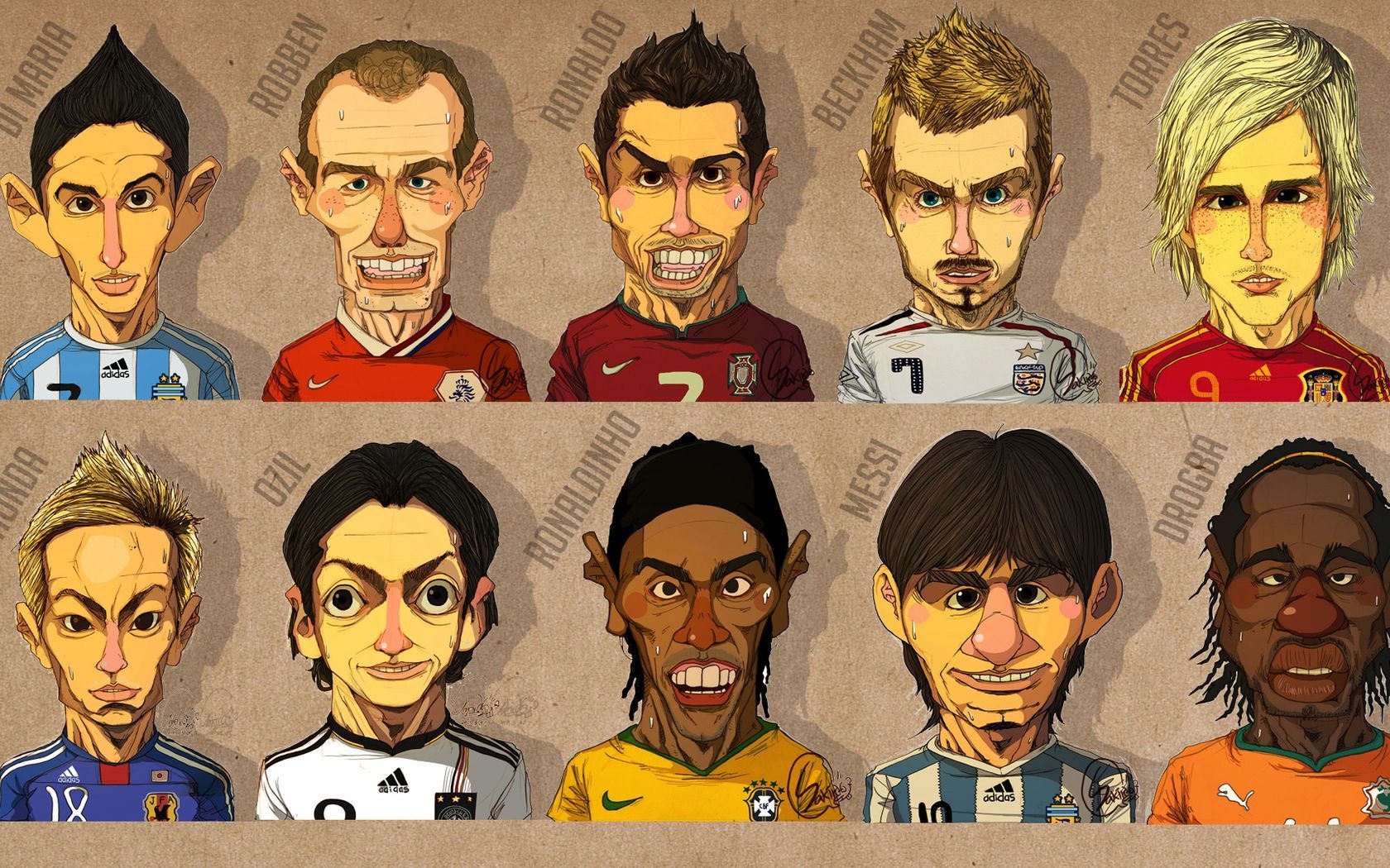 1680x1050 Cartoon, Di Maria, Robben, Ronaldo, Beckham, Torres wallpaper, Desktop