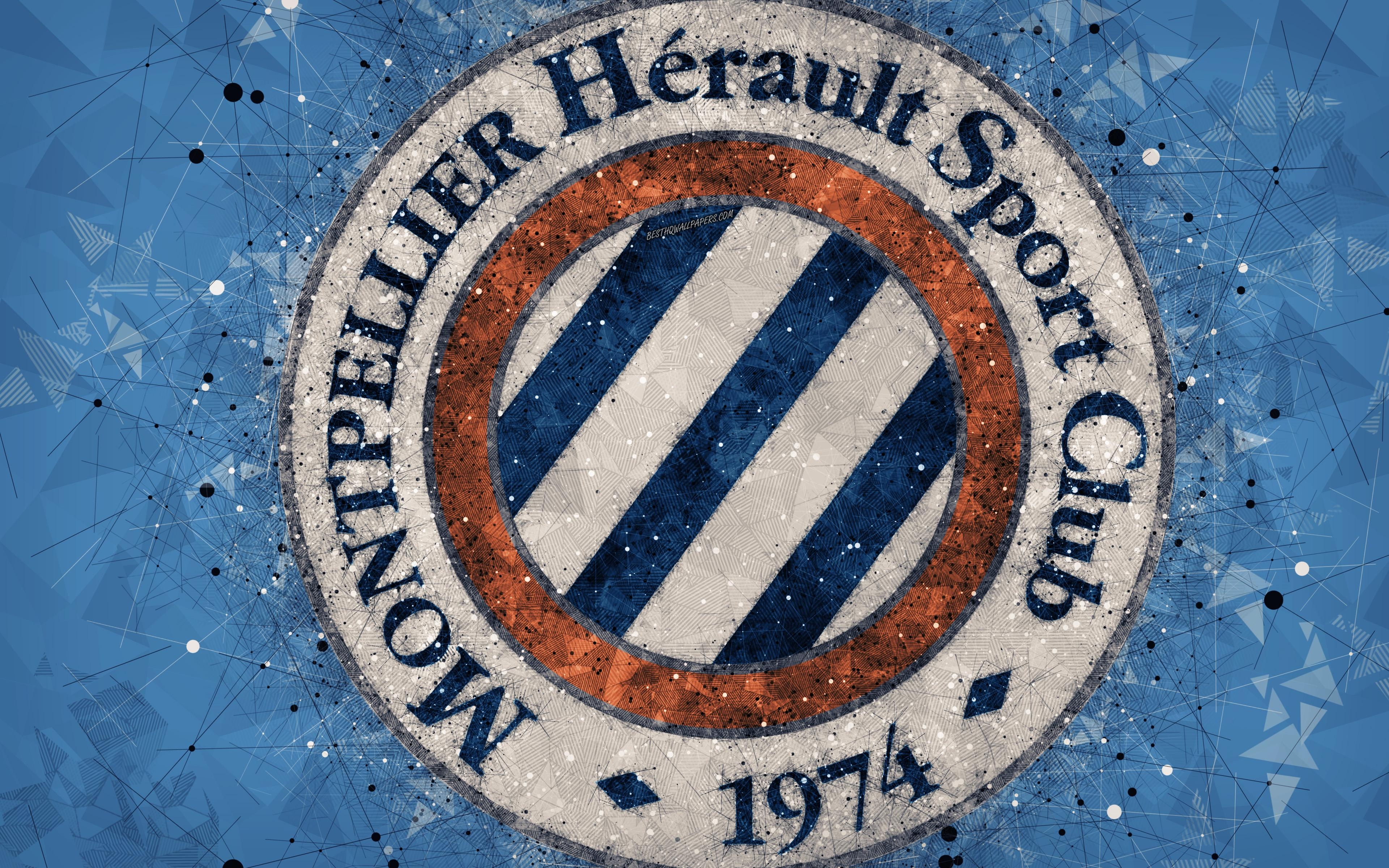 3840x2400 Download wallpaper Montpellier HSC, 4k, geometric art, French, Desktop