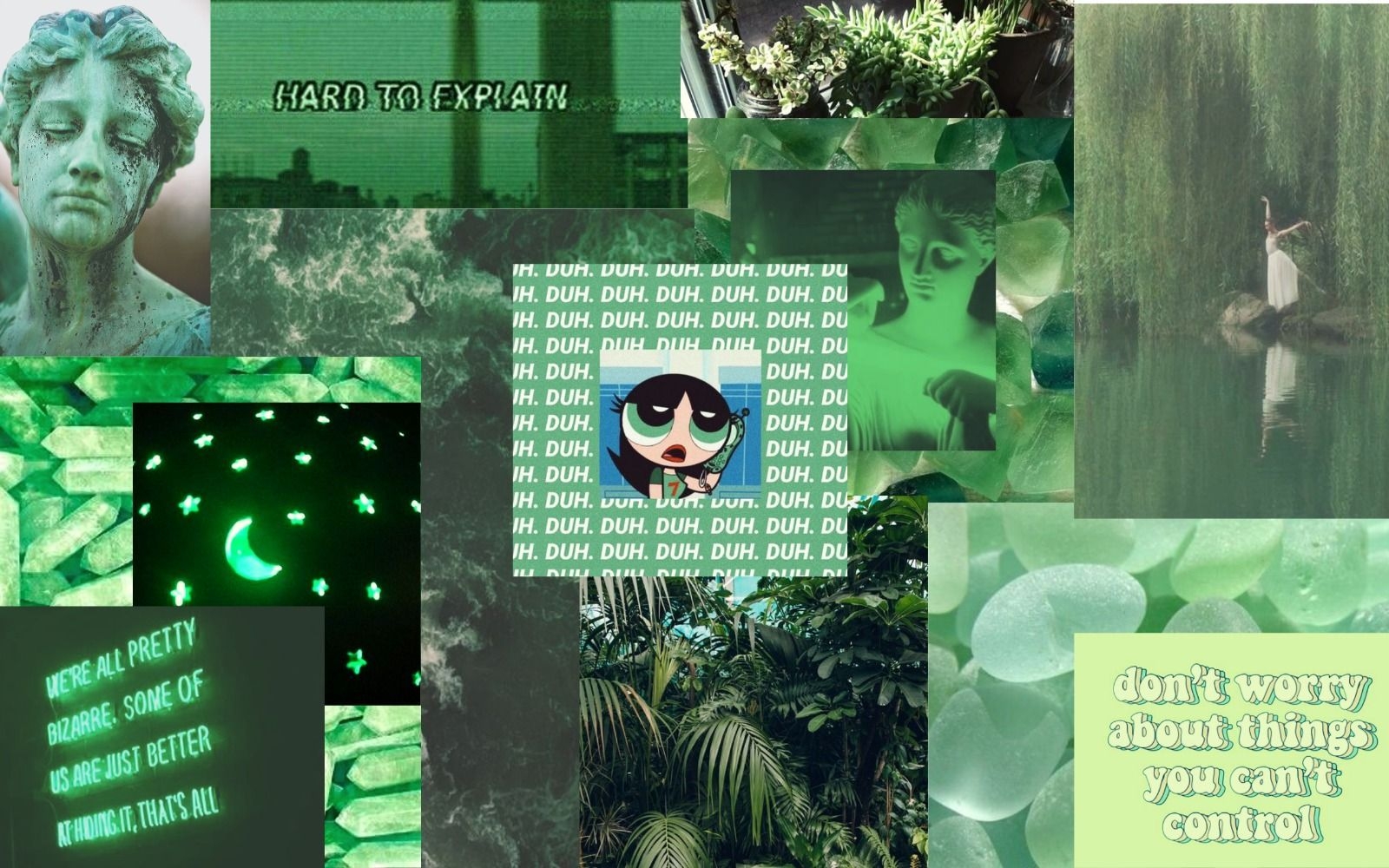 1600x1000 Anime Collage Wallpaper Aesthetic Green, Desktop