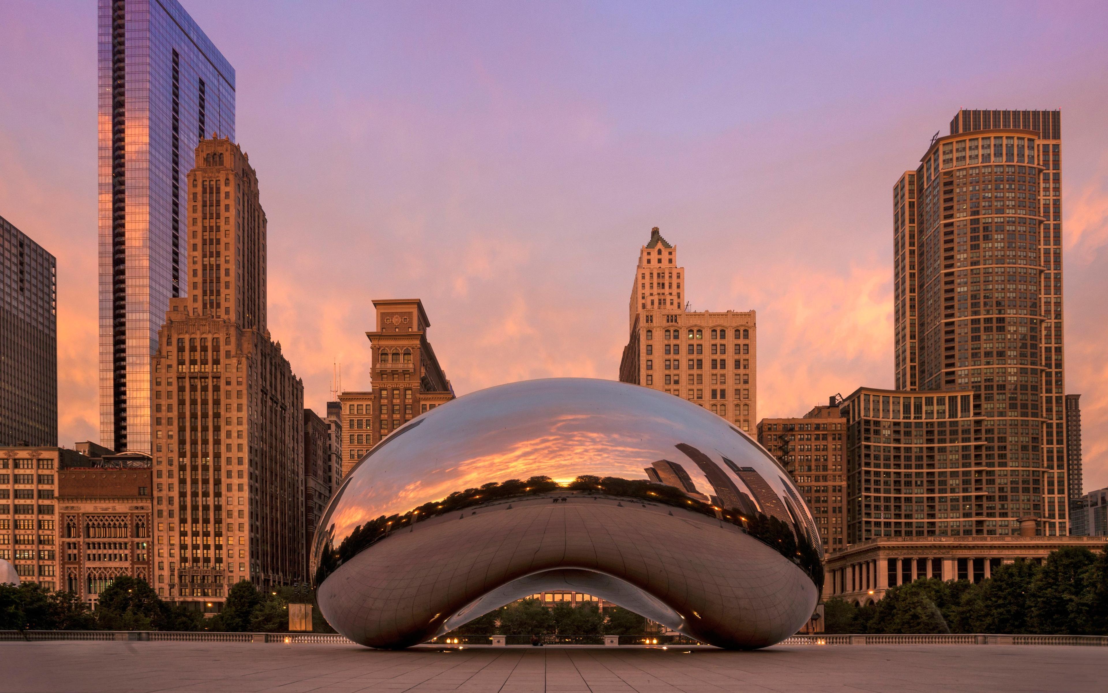 3840x2400 Download wallpaper Cloud Gate, Chicago, public sculpture, Desktop