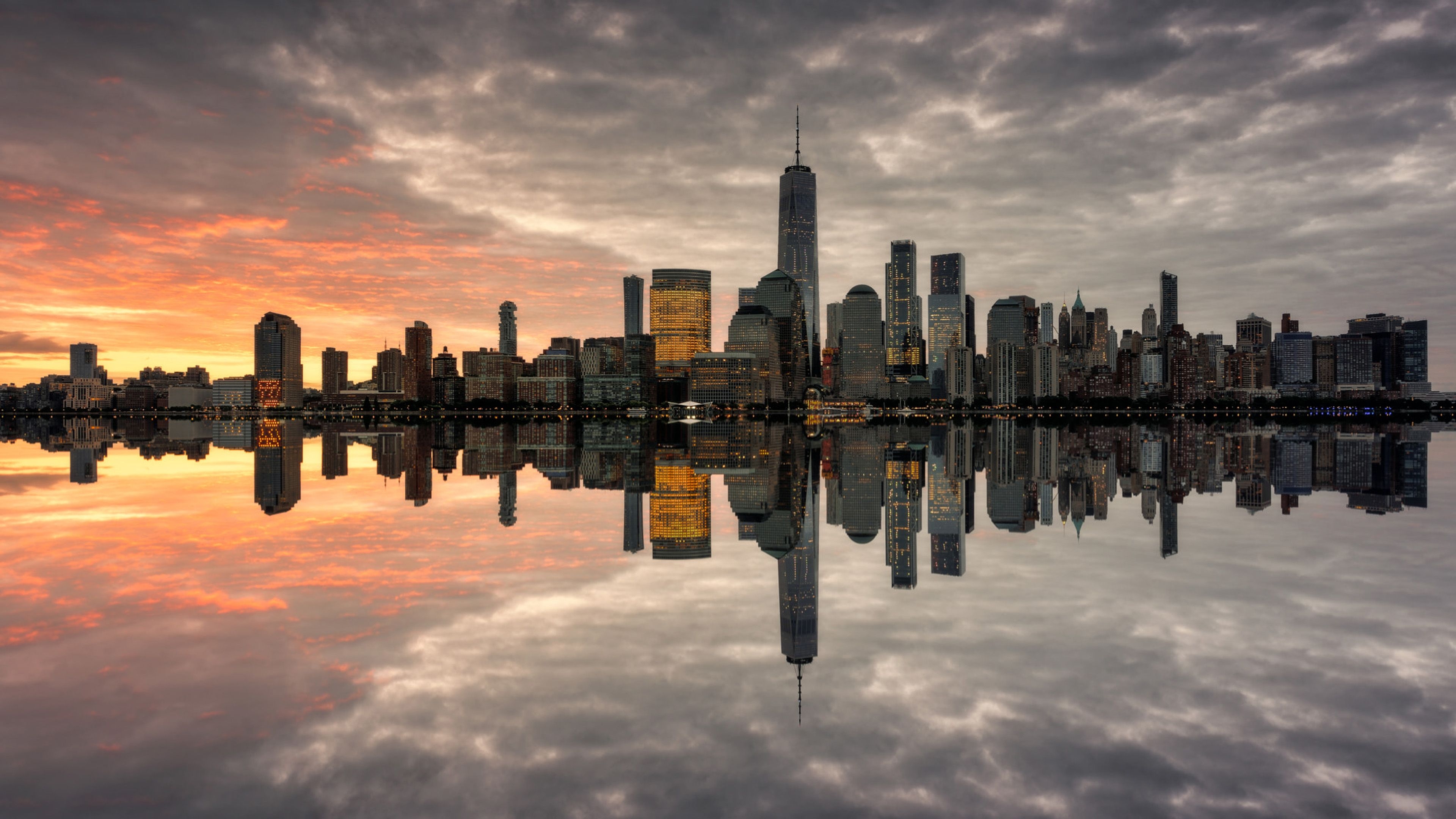 3840x2160 Manhattan Skyline The Most Populated New York City Sunnset Reflection In The Water Miror Ultra HD Wallpaper For Desktop Mobile Phones And Laptops , Wallpaper13.com, Desktop