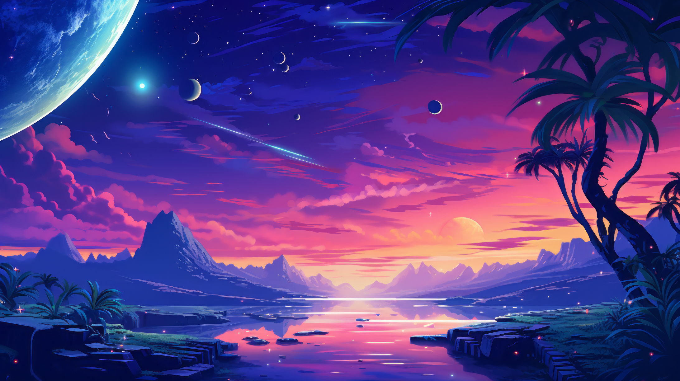 2190x1230 Y2K Landscape Illustration Wallpaper, Desktop