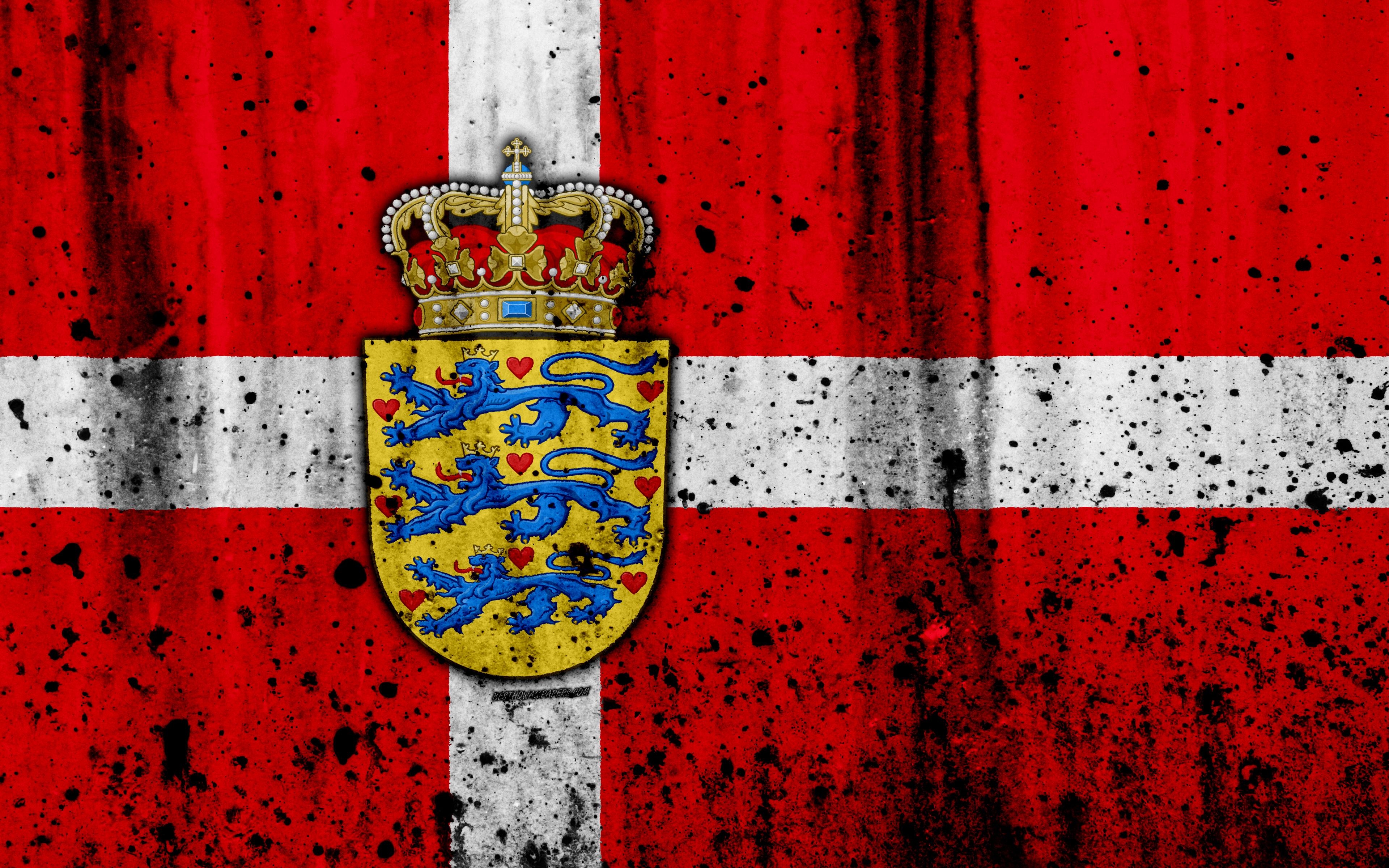 3840x2400 Download wallpaper Danish flag, 4k, grunge, flag of Denmark, Europe, Desktop