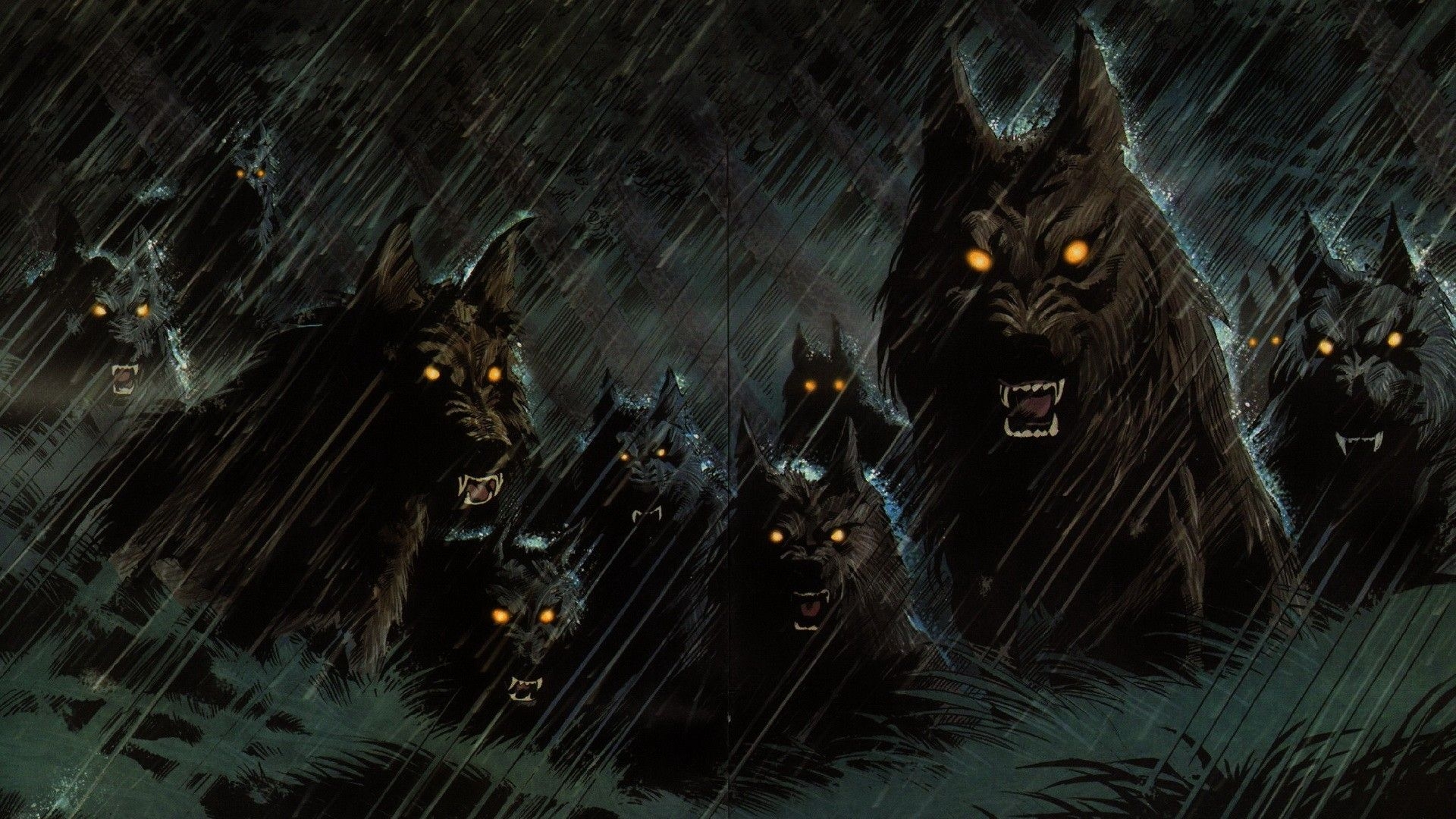 1920x1080 Dark scary wolfs, Desktop