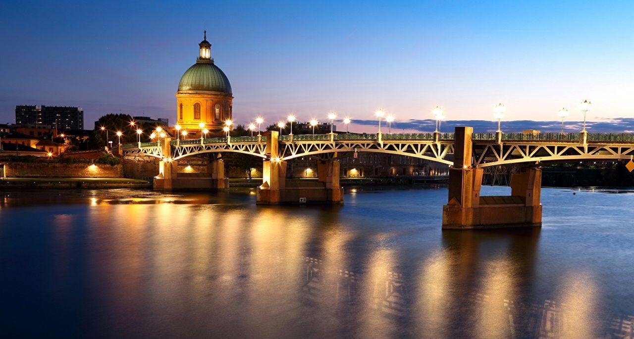 1280x690 Picture France Toulouse Bridges Rivers Temples night time Street, Desktop