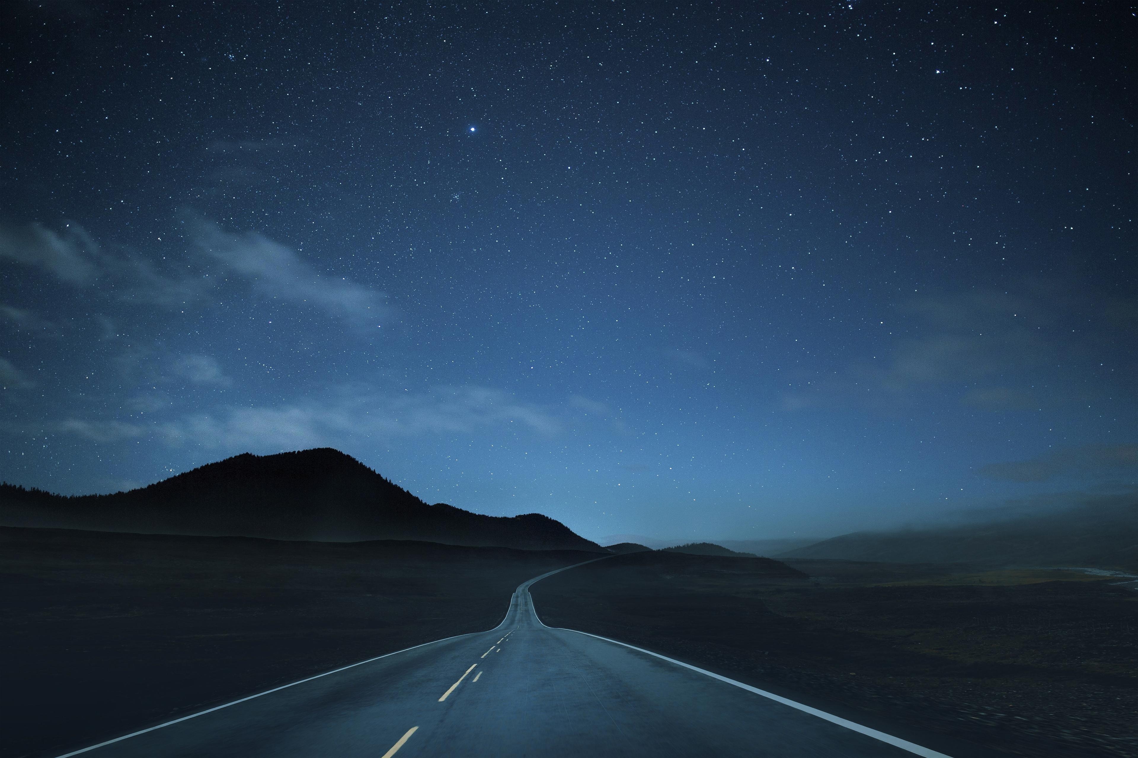 3840x2560 Lonely Road at Night Wallpaper, HD Nature 4K Wallpaper, Desktop