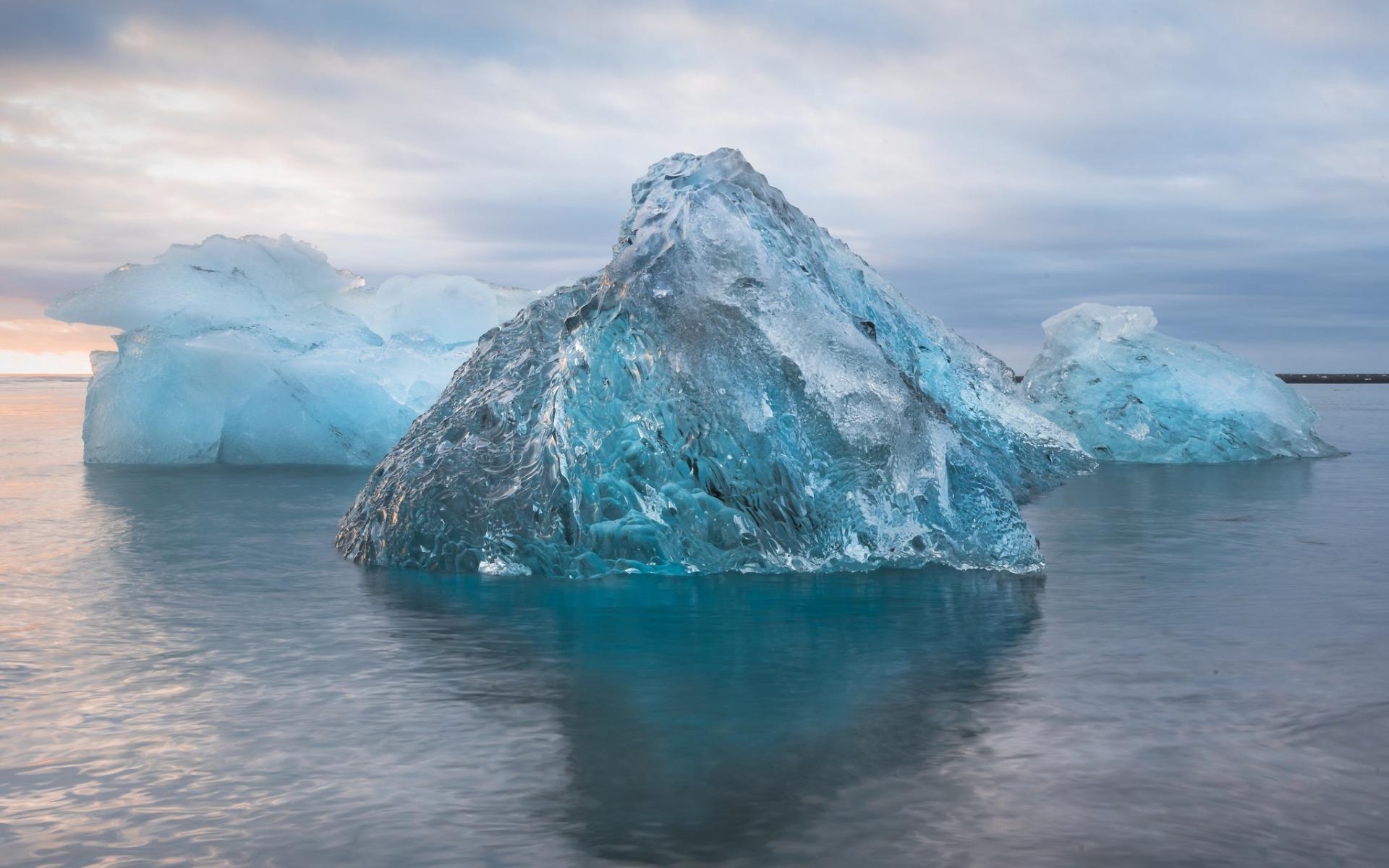 1920x1200 Download wallpaper Icebergs, Antarctica, sunset, sea, south pole, Desktop