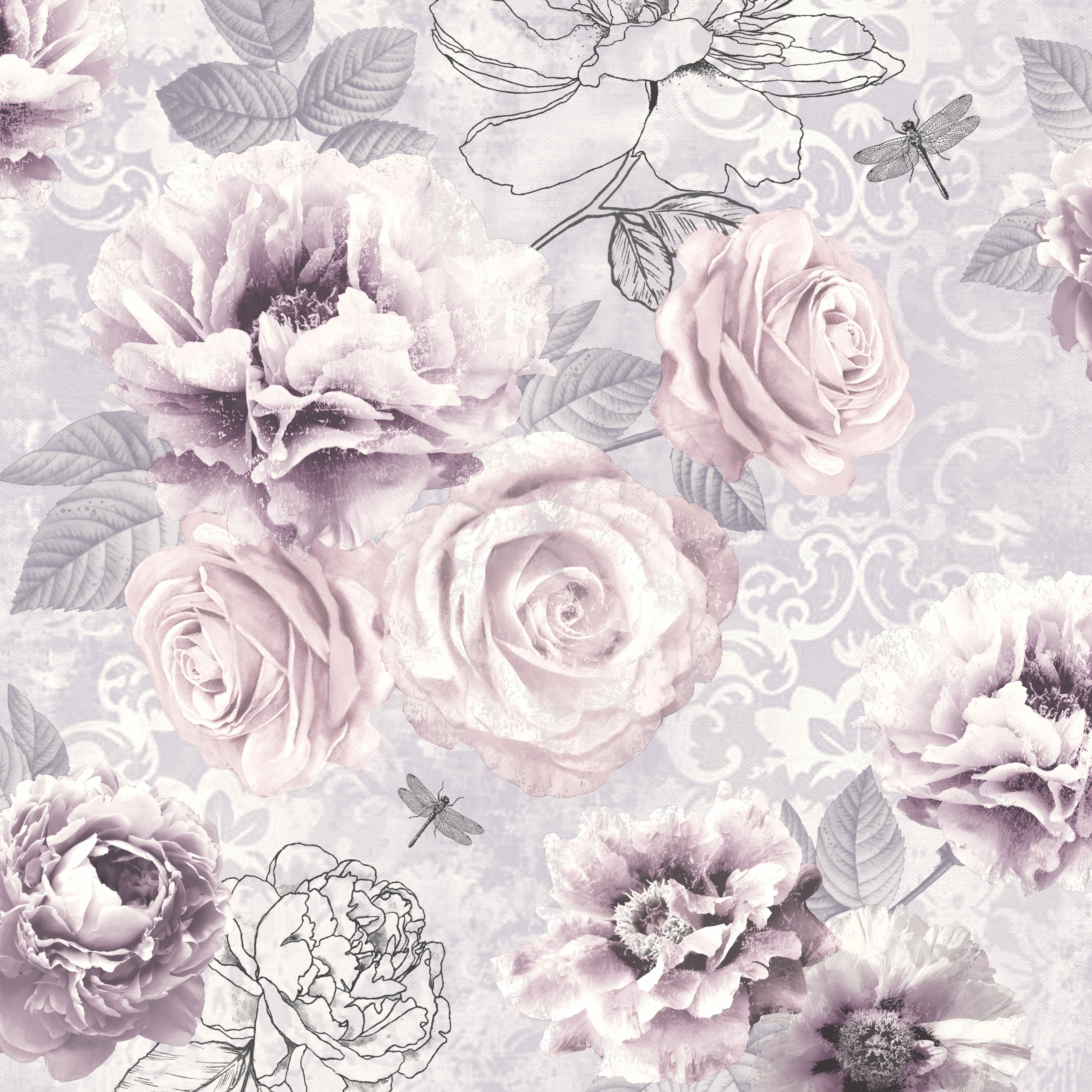 4000x4000 Graham & Brown Fresco Pink, Purple & Grey Floral Wallpaper, Phone