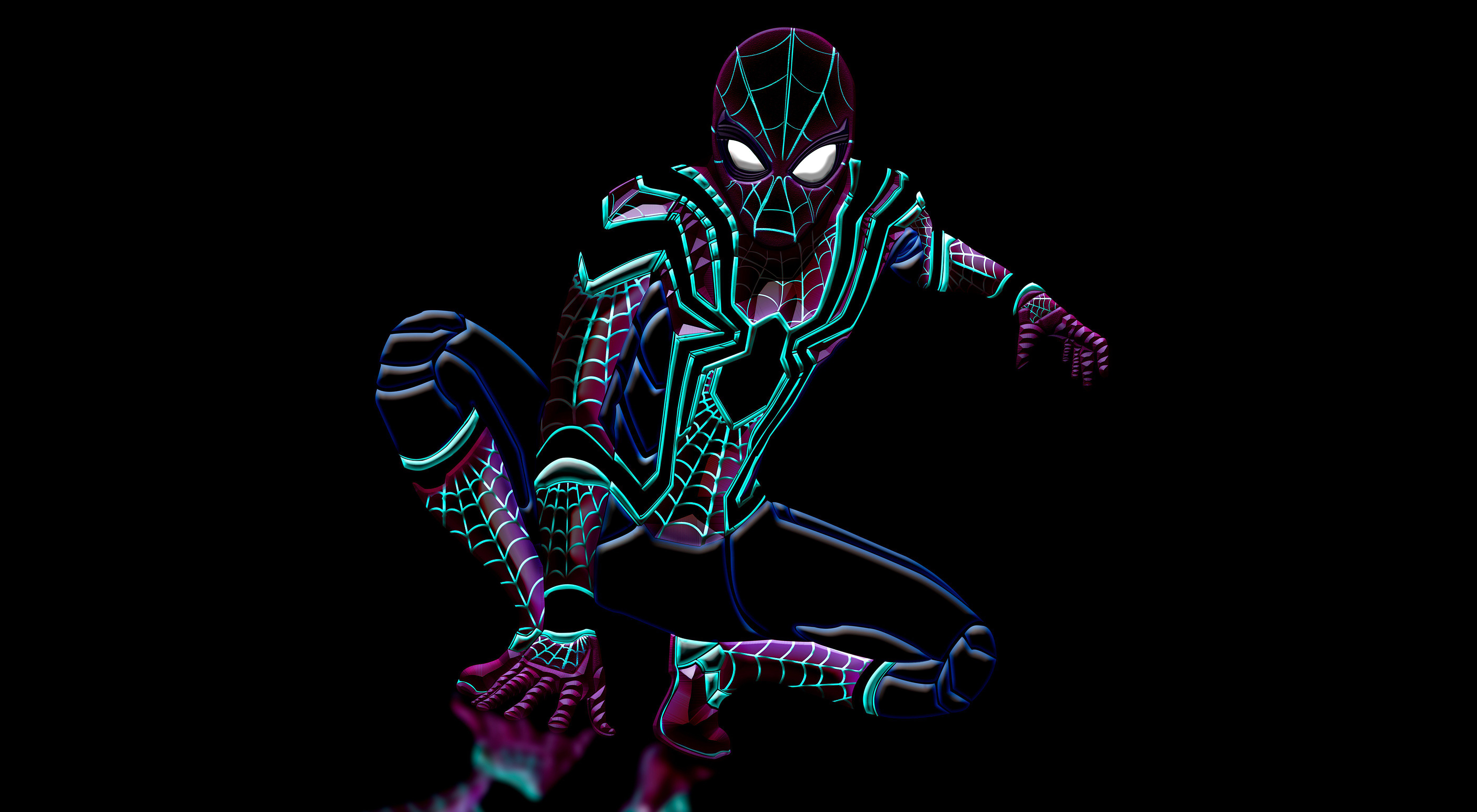 5600x3080 Spider Man Wallpaper 4K, Neon Art, Black Background, Marvel Superheroes, Graphics CGI, Desktop