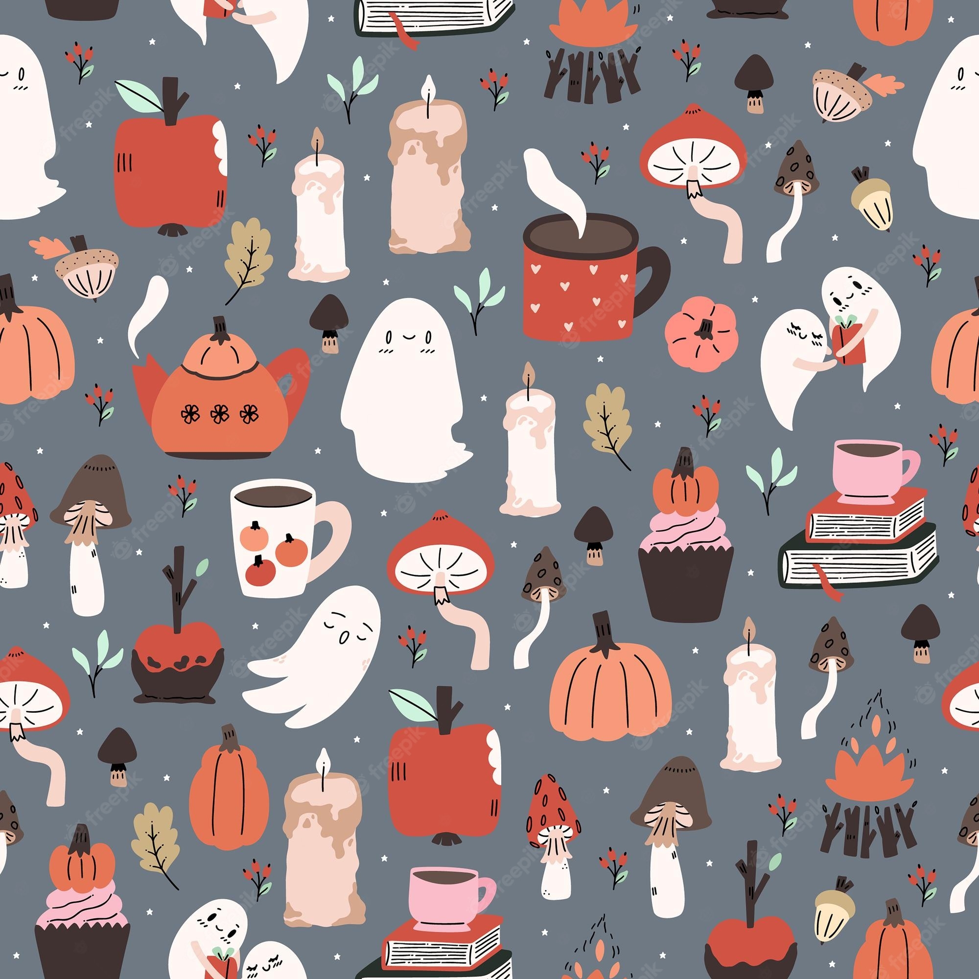 2000x2000 Premium Vector. Cute illustrated halloween pattern. seamleass repeated background. wallpaper, fabric, scrapbook paper design, Phone