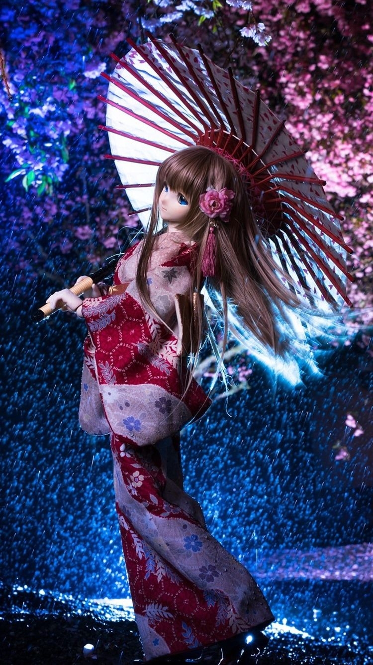 750x1340 iPhone Wallpaper Beautiful Japanese Girl, Doll, Umbrella, Doll HD Wallpaper, Phone