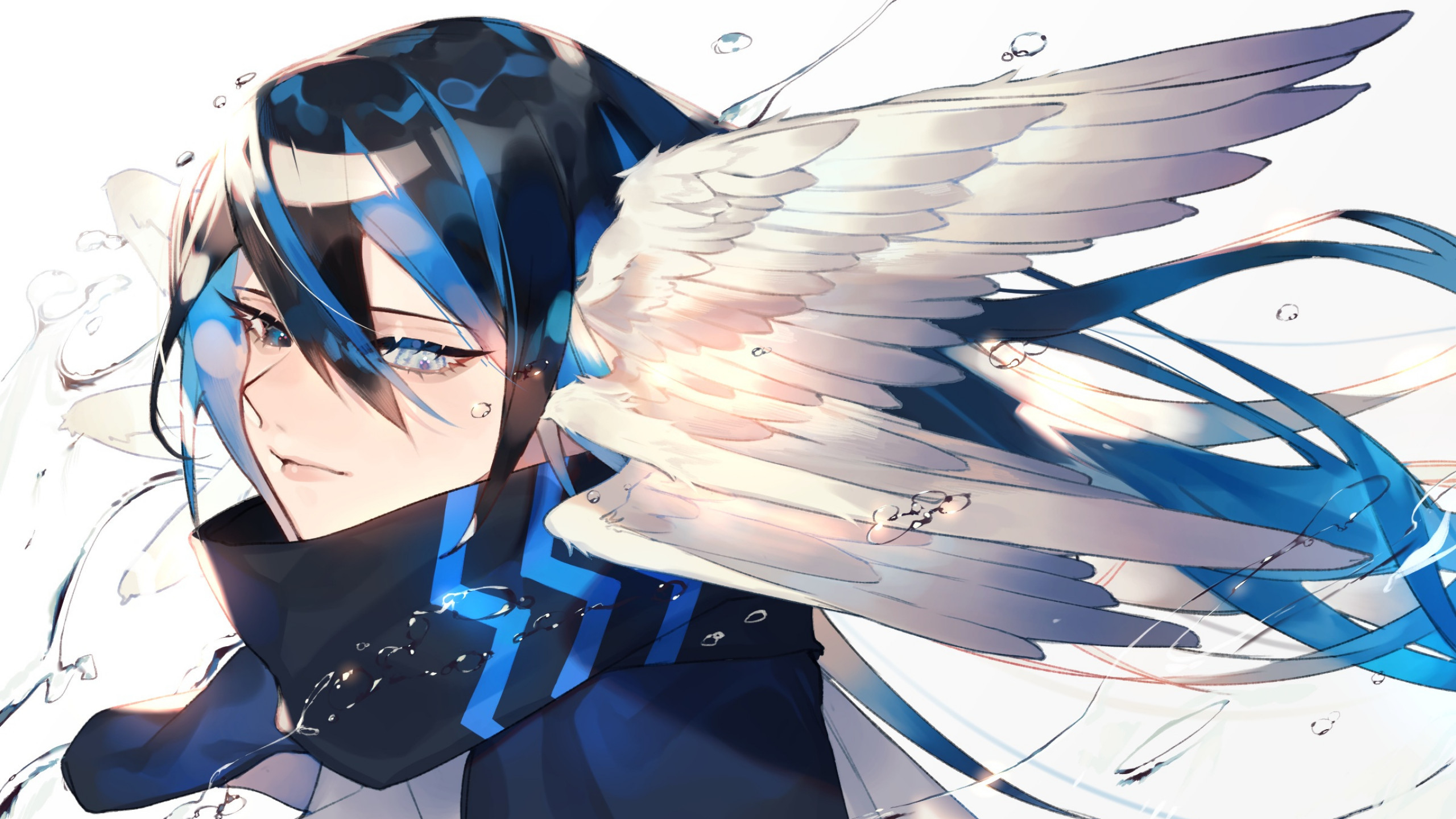 2560x1440 Download  Sad Anime Boy, Crying, Tears, Scarf, Wings Wallpaper for iMac 27 inch, Desktop