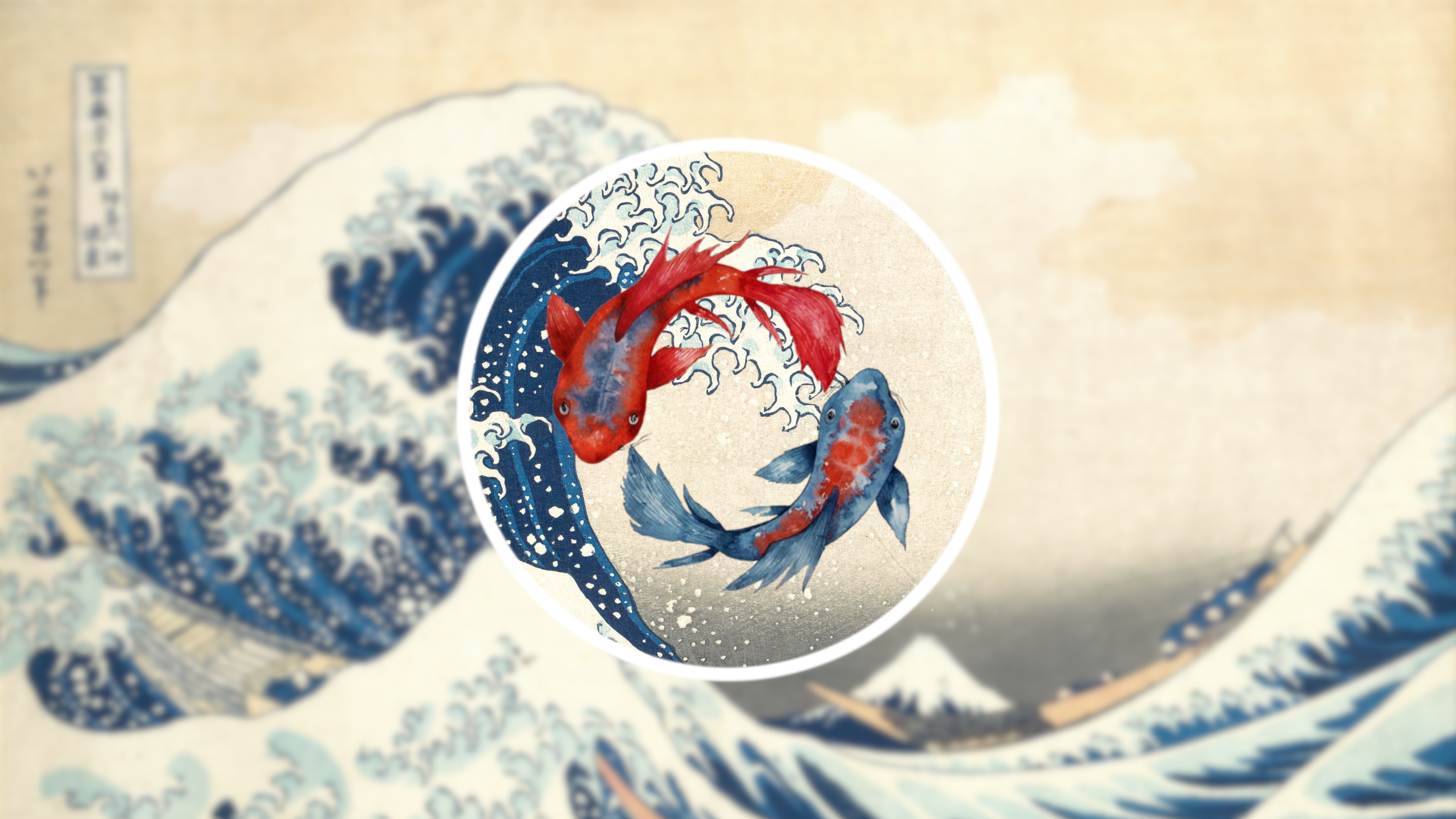 3840x2160 Wallpaper, The Great Wave off Kanagawa, waves, koi, fish, digital art, artwork, Japanese, kanagawa, Desktop