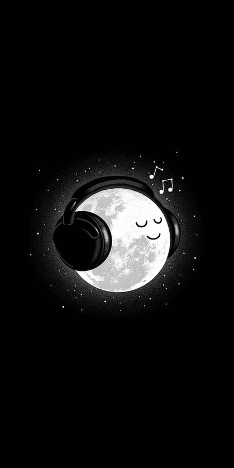 960x1920 Download Caption: Enchanting Moon Phone with Cute Headphones Wallpaper, Phone