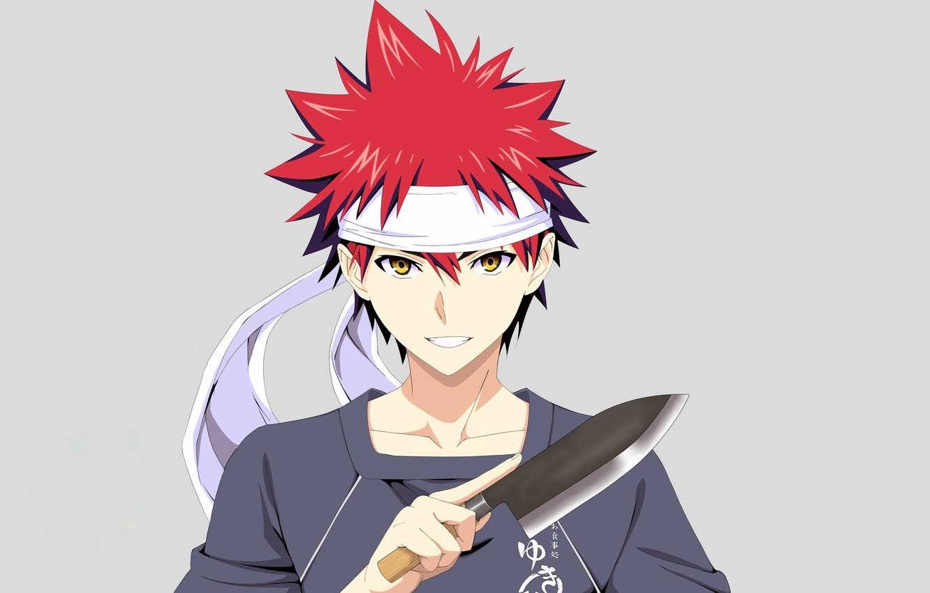 1340x850 Wallpaper red, red hair, anime, boy, redhead, asian, knife, manga, Desktop