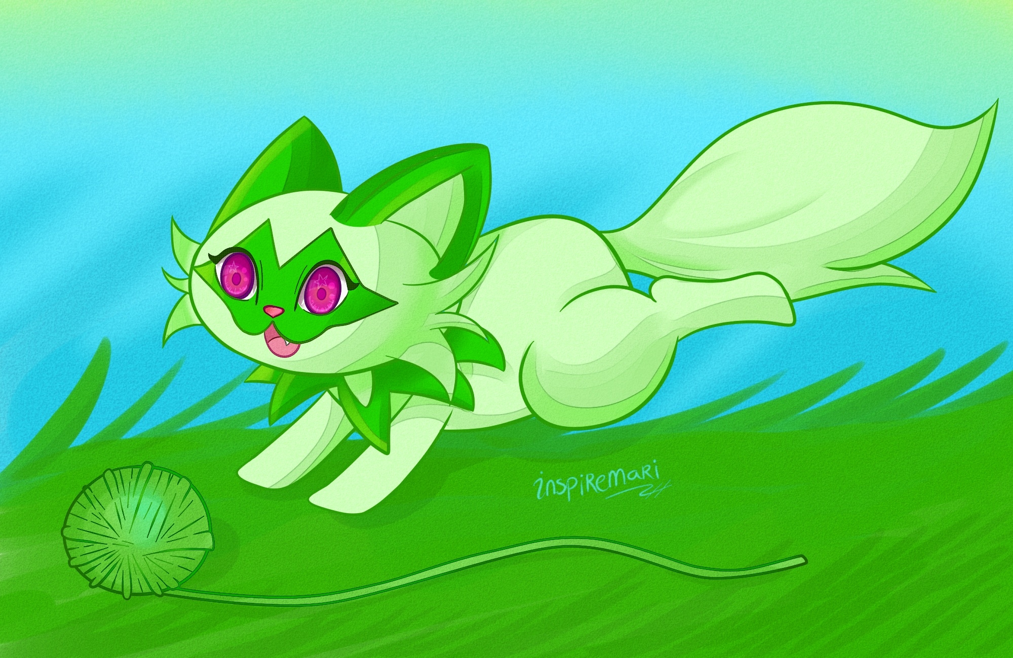 2000x1300 Pokémon: Sprigatito Fanart, Desktop