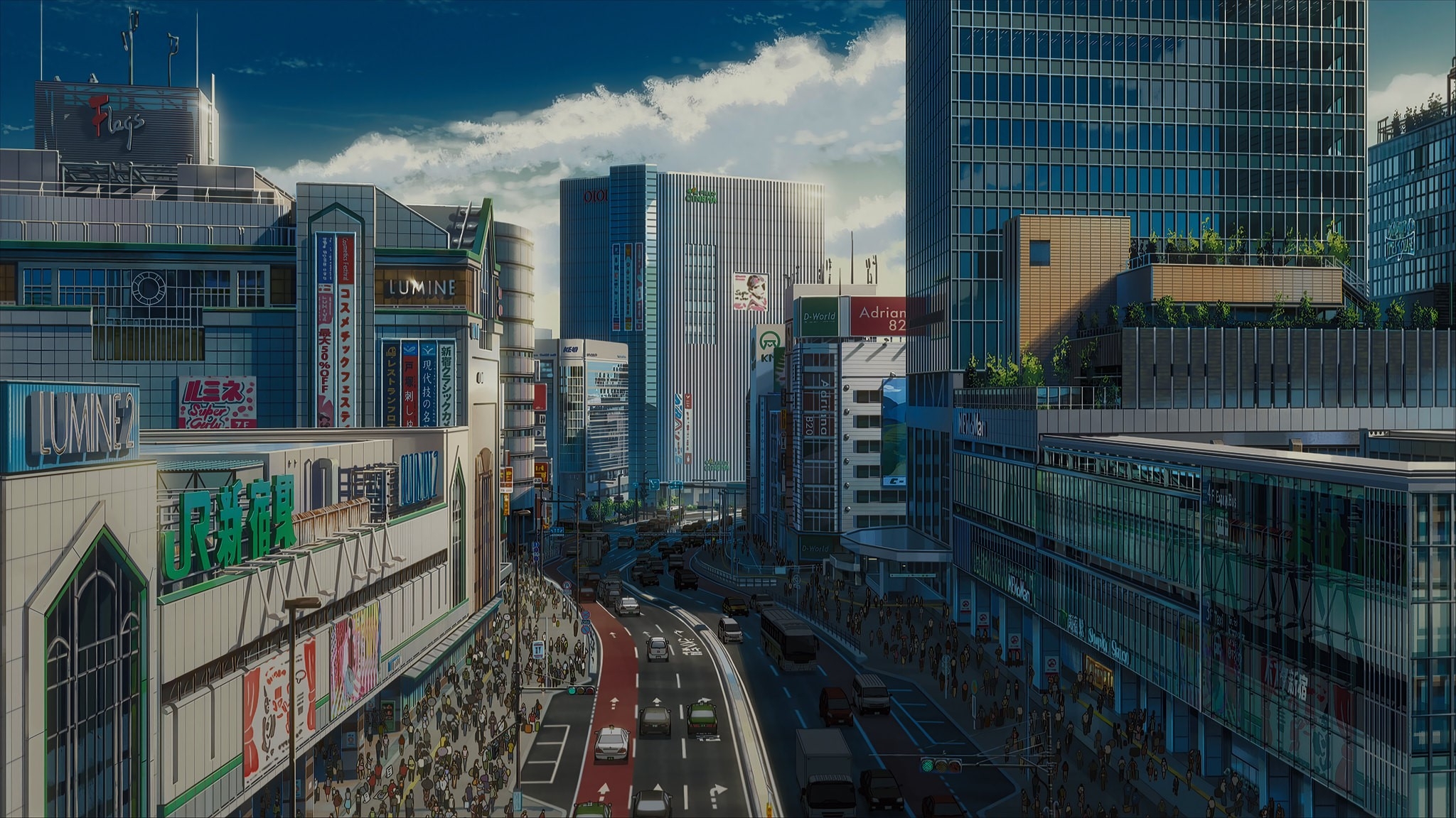 2050x1160 anime, landscape, clouds, city, urban, Desktop