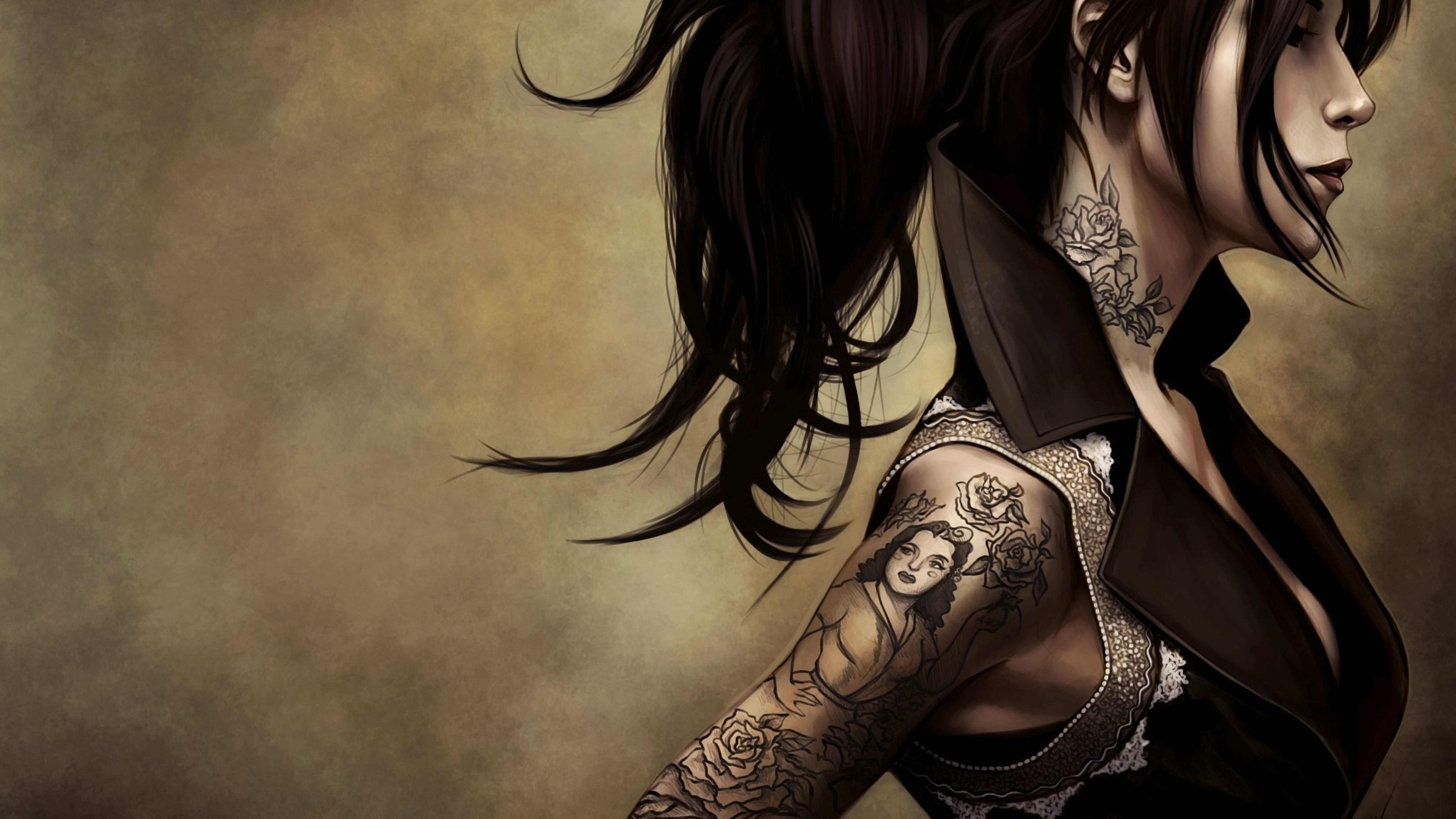 5120x2880 girl, profile, tattoos 5K Wallpaper, HD Fantasy 4K Wallpaper, Image, Photo and Background, Desktop