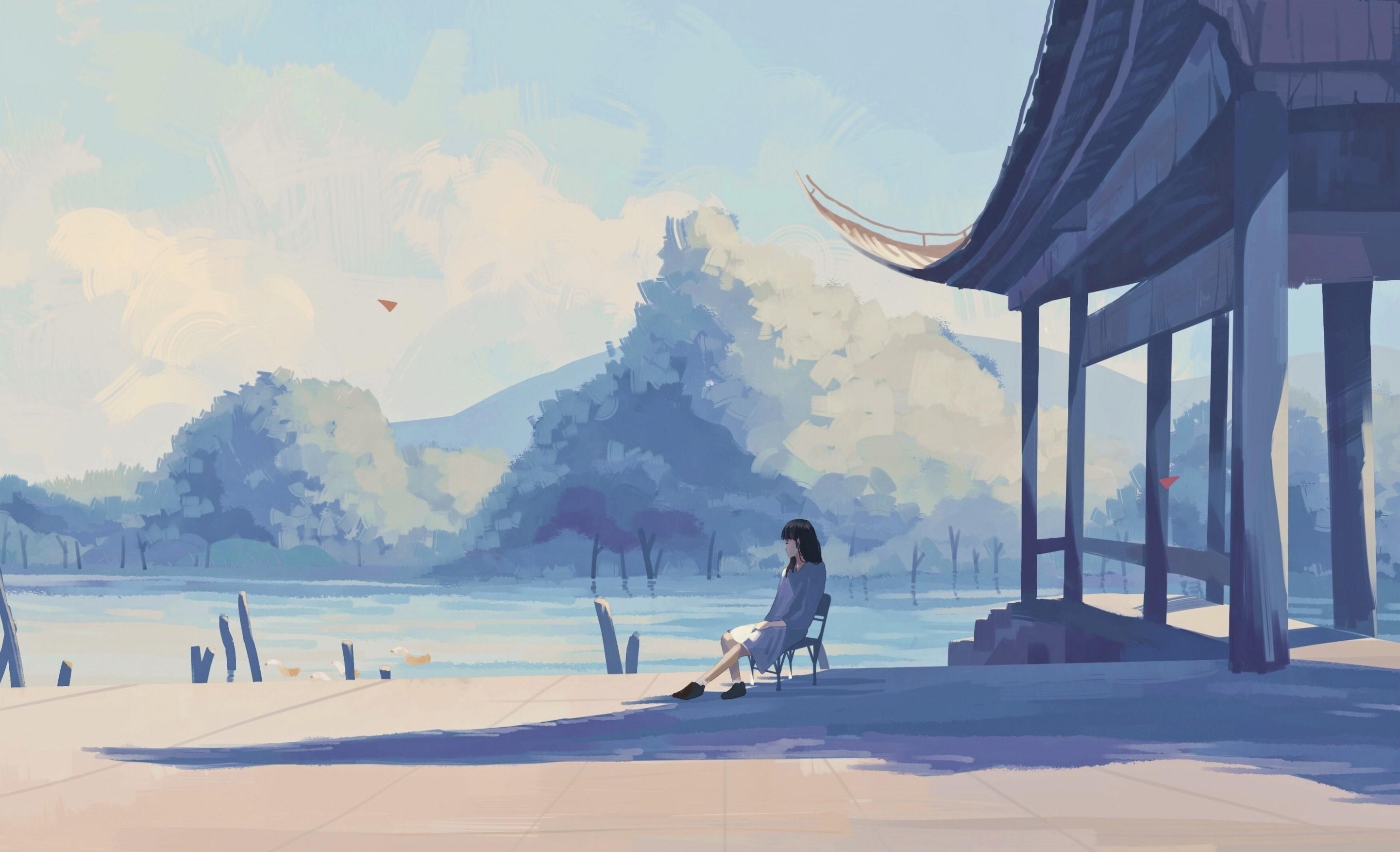 2890x1760 Free Wallpaper: Lonely Anime Wallpaper HD, Desktop