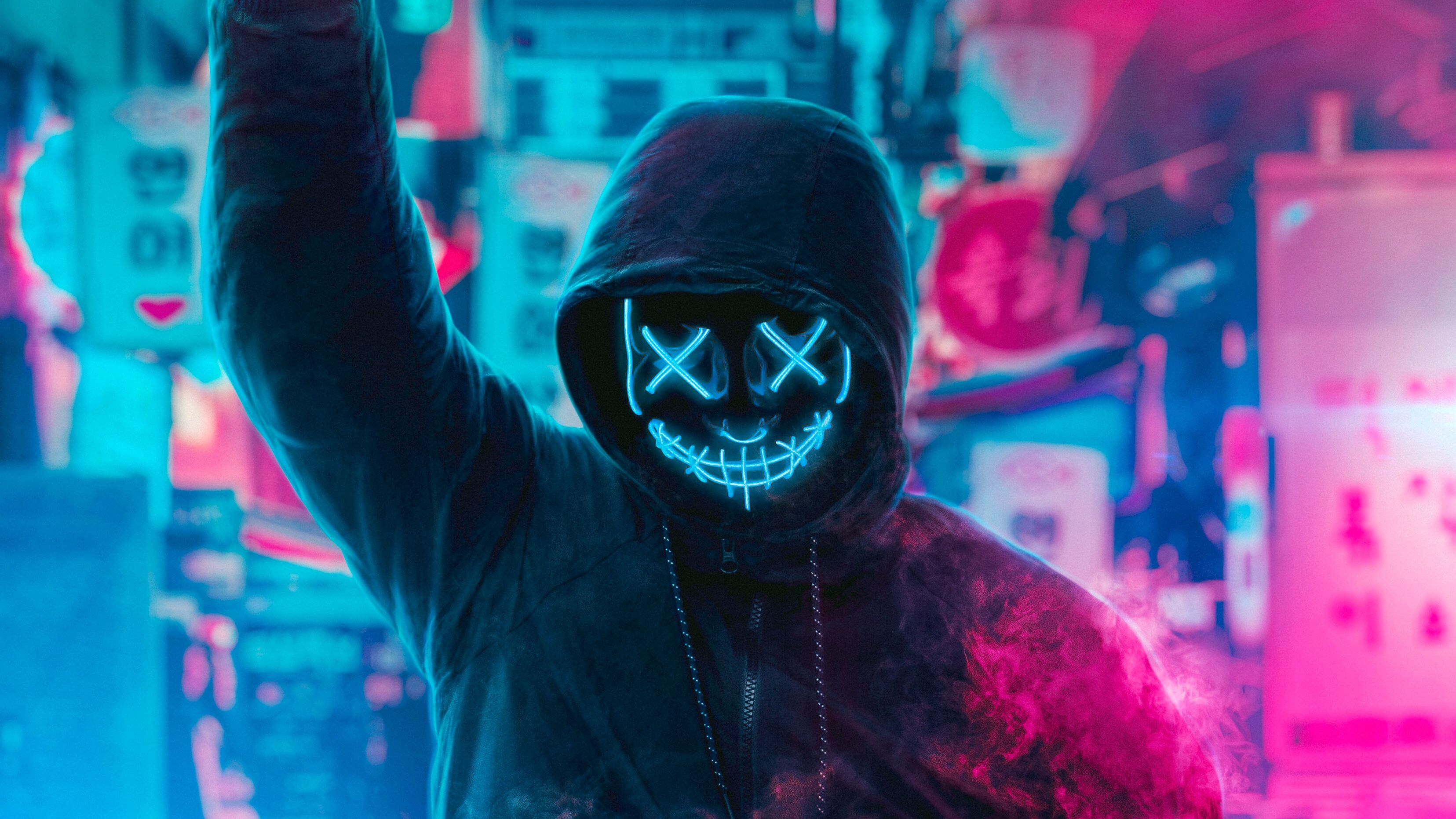 3320x1870 Mask Guy Neon Eye Wallpaper and Background Image, Desktop