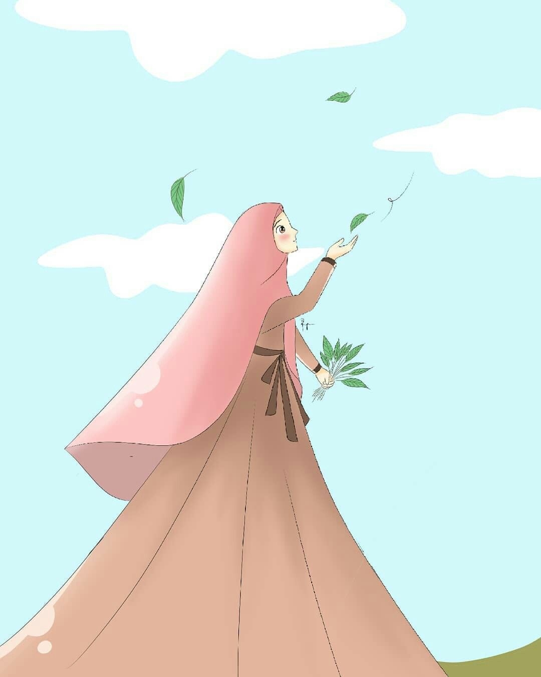 1080x1350 Wallpaper Muslimah: Cute Muslimah Girl Cartoon Wallpaper, Phone