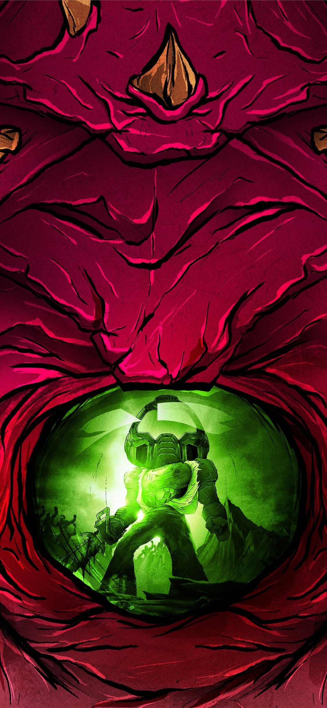 1130x2440 doom eternal slayerclub starship doomers 5k iPhone X Wallpaper, Phone