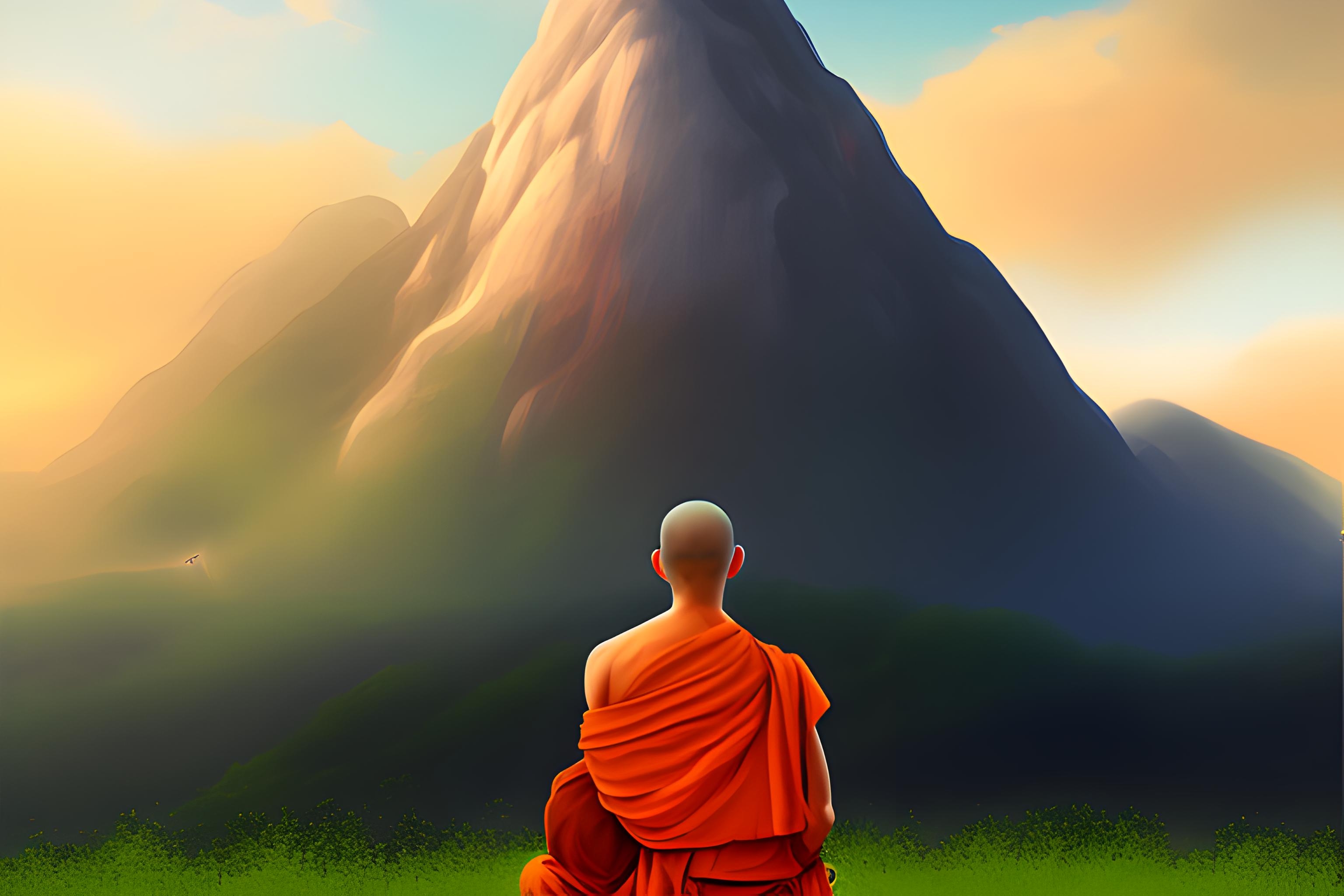 3080x2050 i Meed a monk sitting under a tree meditating and massive mountain at the background, Desktop