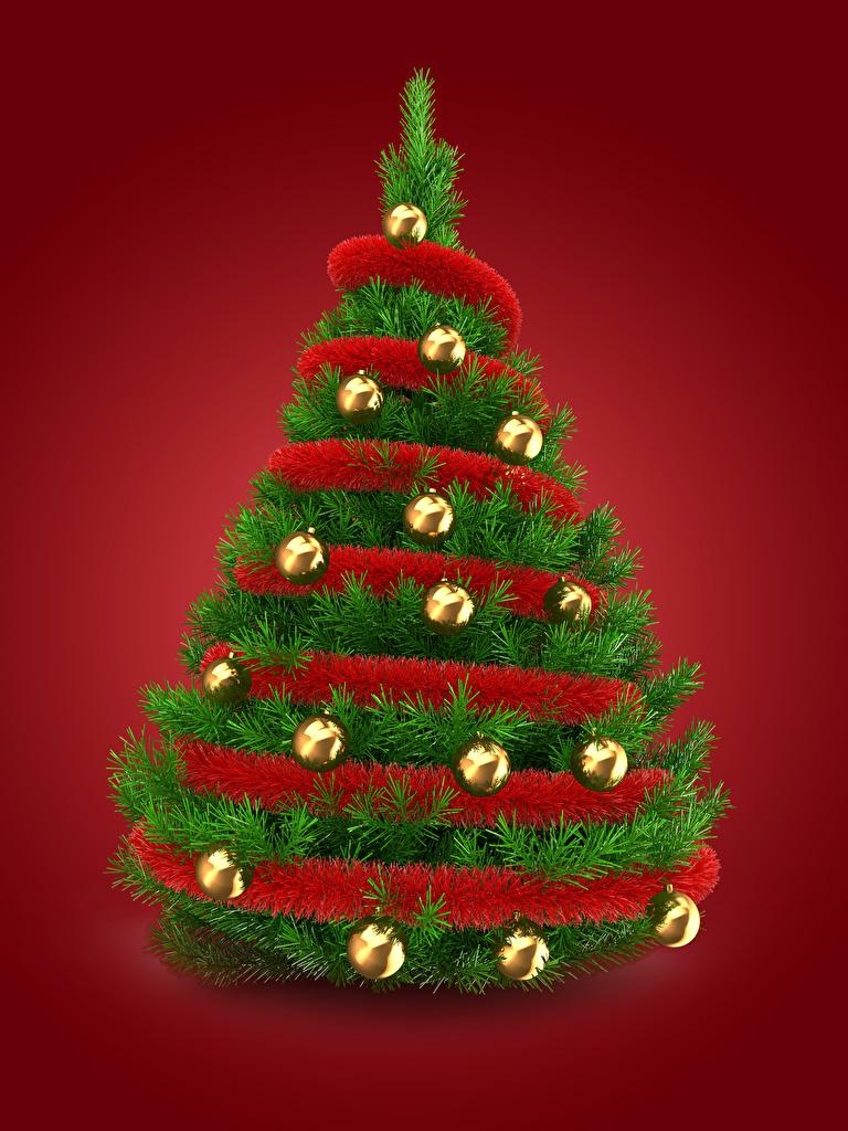 770x1030 Photos New year Christmas tree Balls Red background, Phone