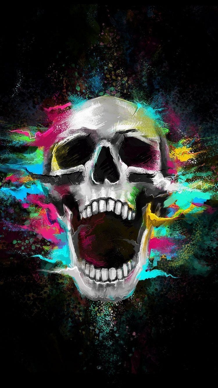 750x1340 ↑↑TAP AND GET THE FREE APP! Hard Art Black Colorful Dark Skull Abstract Paint HD iPhone 5 Wal. iPhone wallpaper for guys, Unique iphone wallpaper, Skull wallpaper, Phone