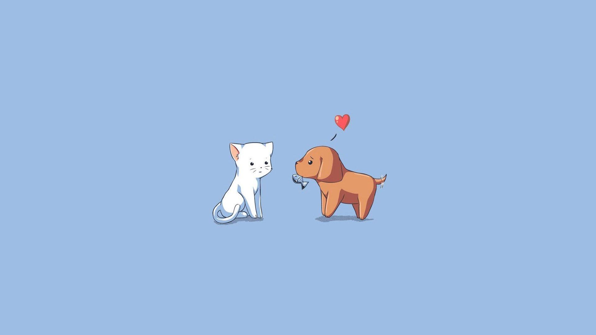 1920x1080 Wallpaper dog, cat, kitten, puppy, drawing, heart, Desktop