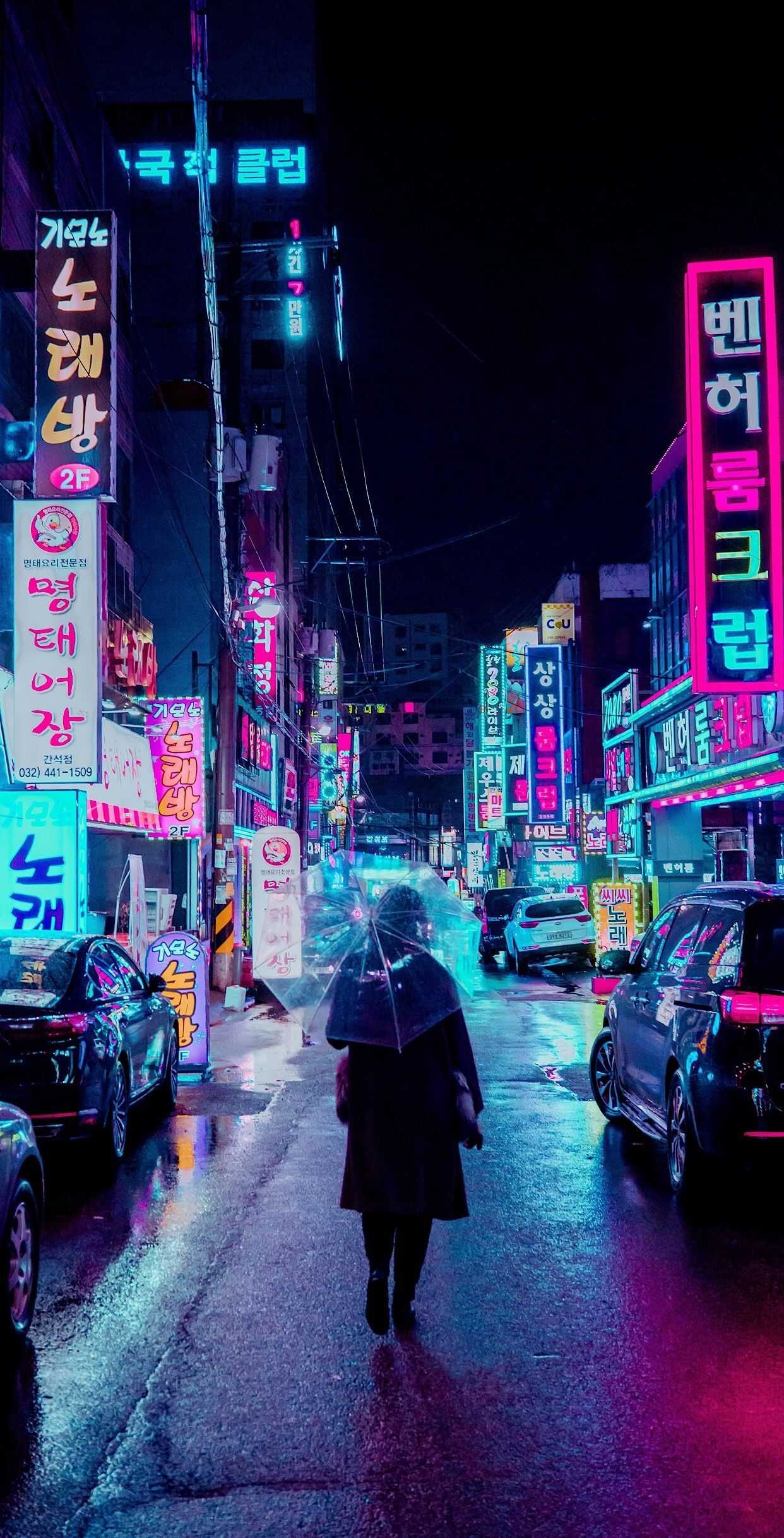 1250x2440 Neon City Wallpaper, Phone