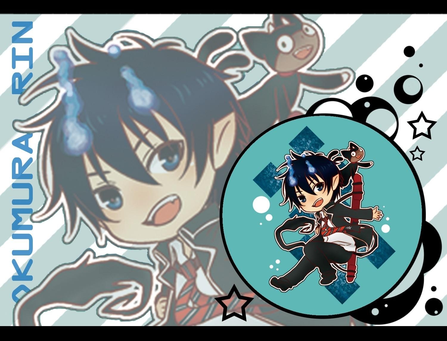 1500x1150 cats chibi anime anime boys ao no exorcist okumura rin kuro, Desktop