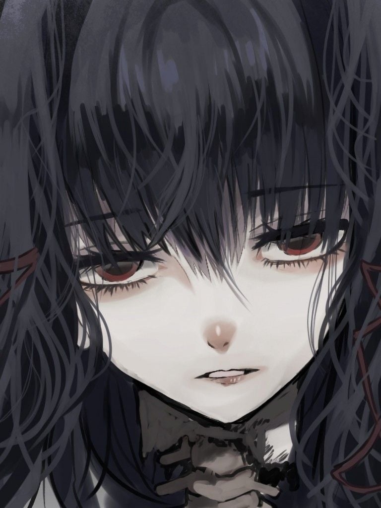 770x1030 Download  Anime Girl, Gothic, Close Up, Depressed, Black, Phone