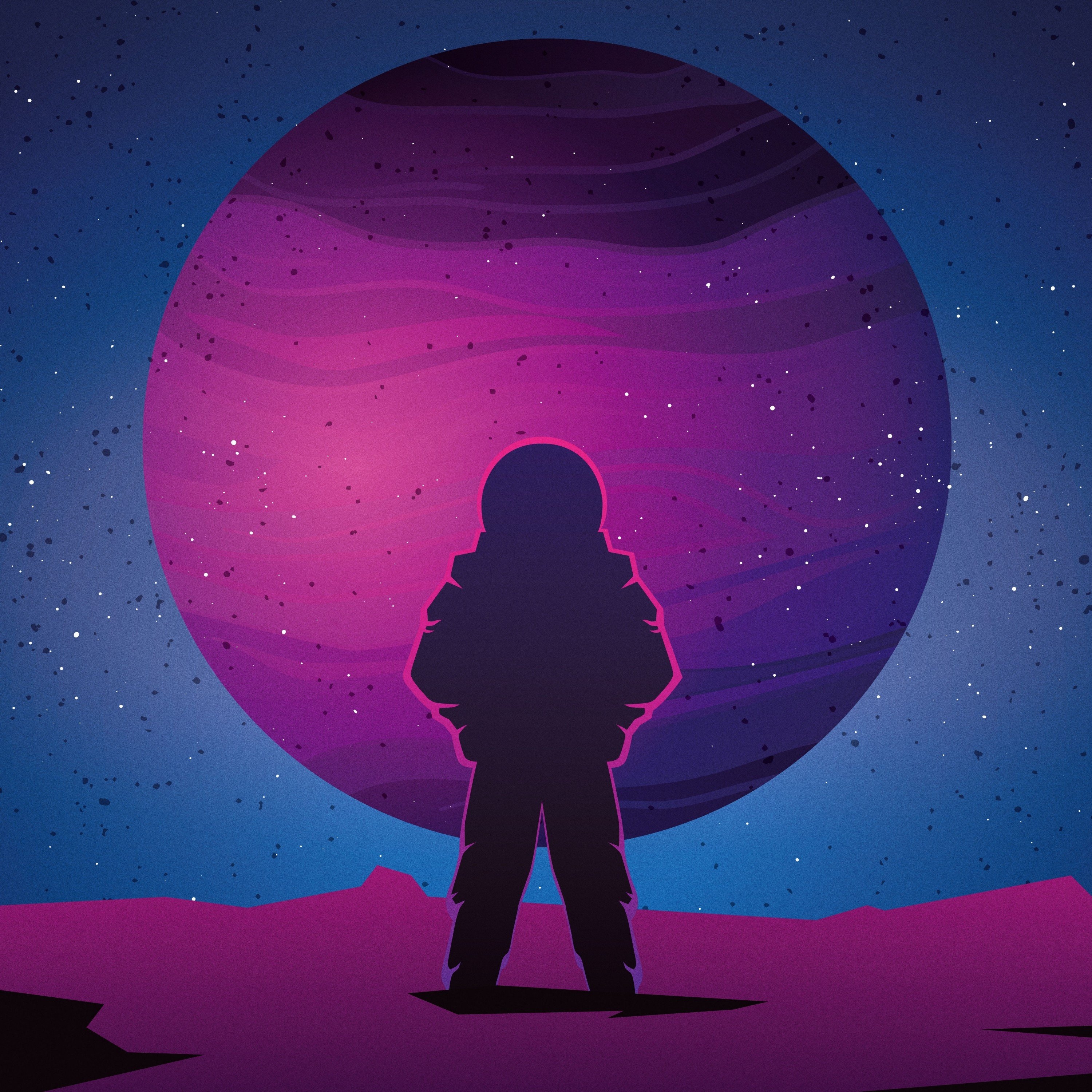 3000x3000 Download  Astronaut, Planet, Surface, Stars, Galaxy, Artwork Wallpaper, Phone