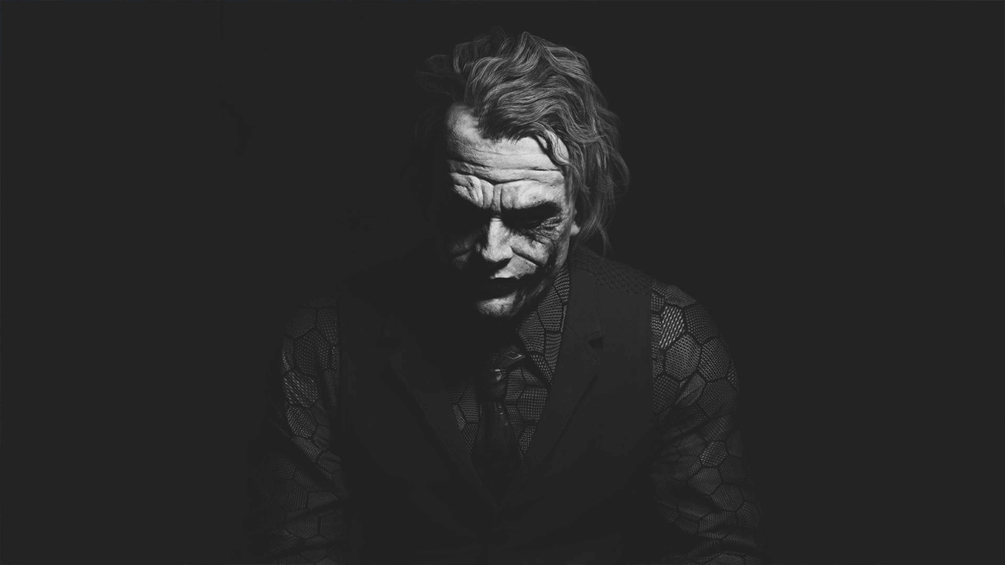 3840x2160 Heath Ledger Joker Black & White Dark Background 4K, 5K, 8K, Desktop & Mobile Background Wallpaper, Desktop