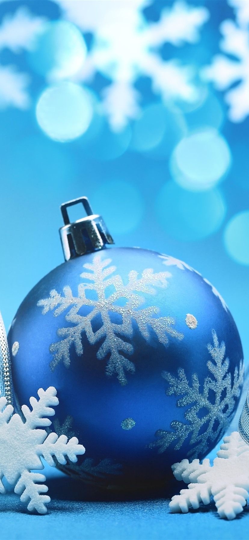 830x1800 Blue Christmas Ball, Ribbons, Snowflakes, Blue Background 1242x2688 IPhone 11 Pro XS Max Wallpaper, Background, Picture, Image, Phone