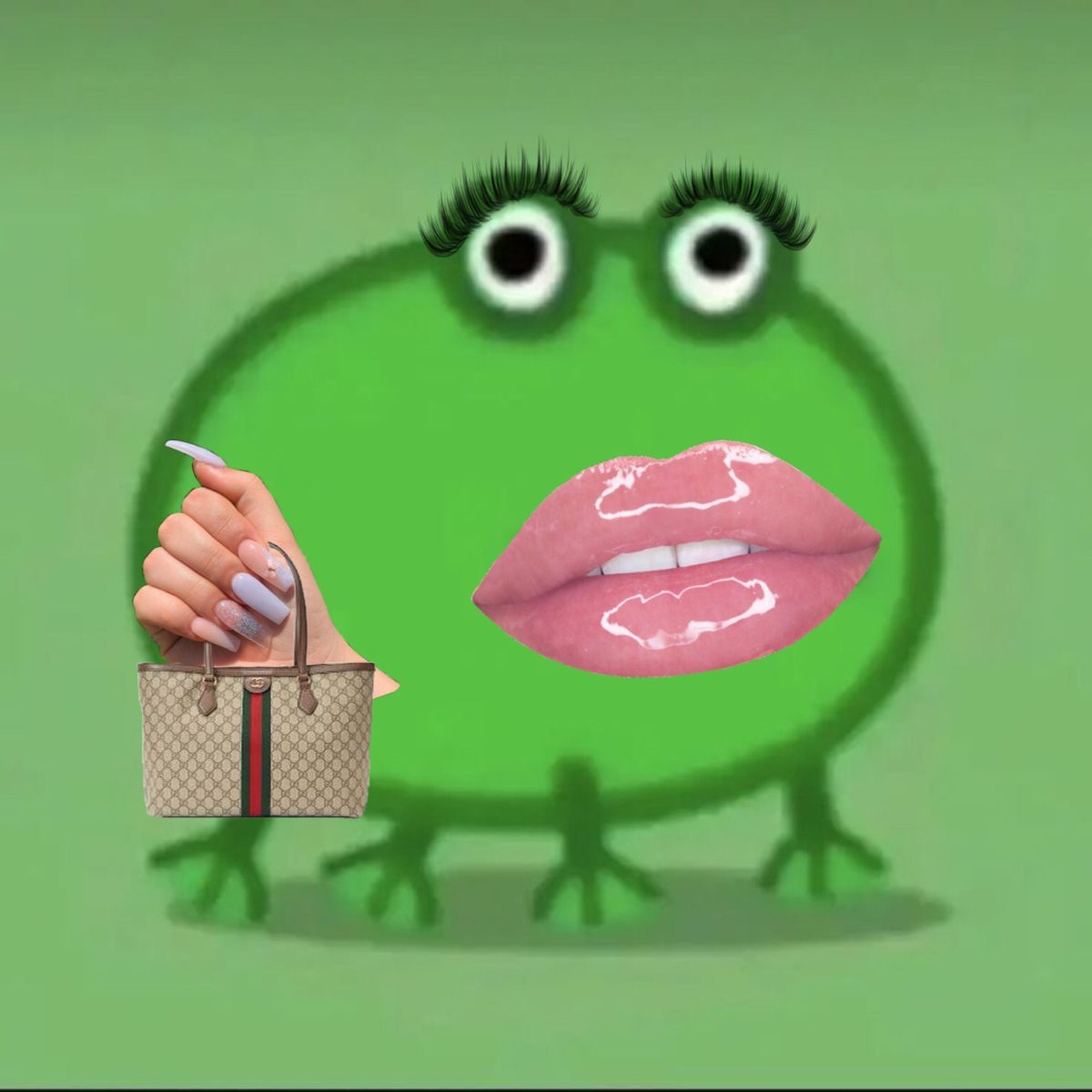 1200x1200 Baddie Frog with Wide Eyes and a Purse, Phone