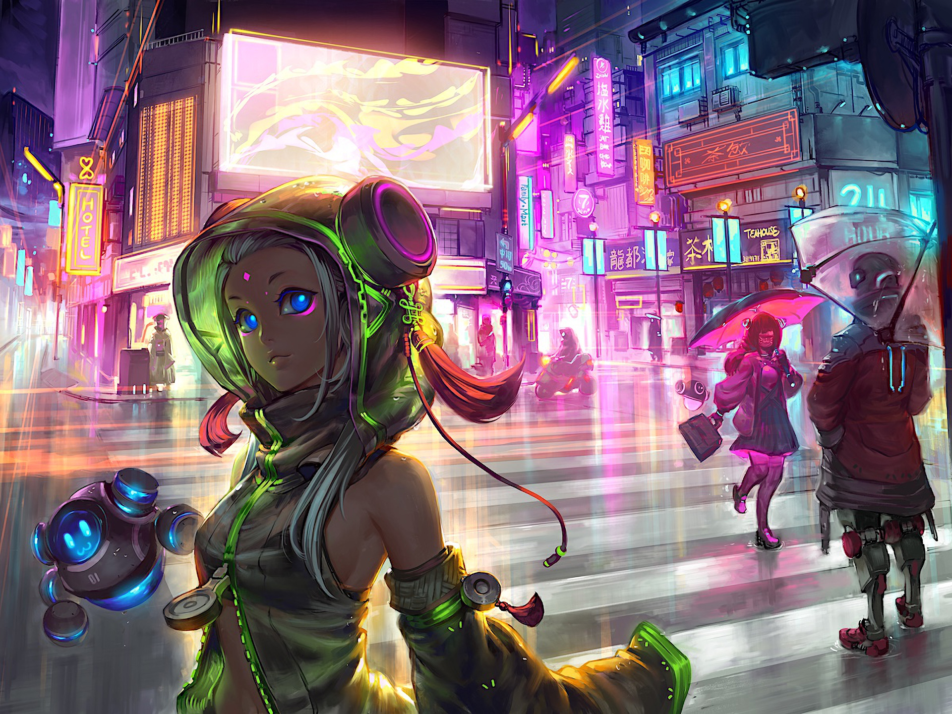 1920x1440 anime girl, cyberpunk, scifi, hd, artist, artwork, digital art, Desktop