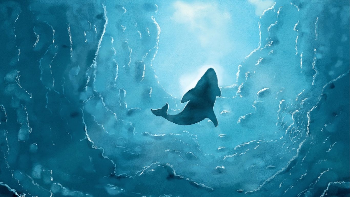 1370x770 Download wallpaper  whale, art, wave, blue tablet, laptop, Desktop