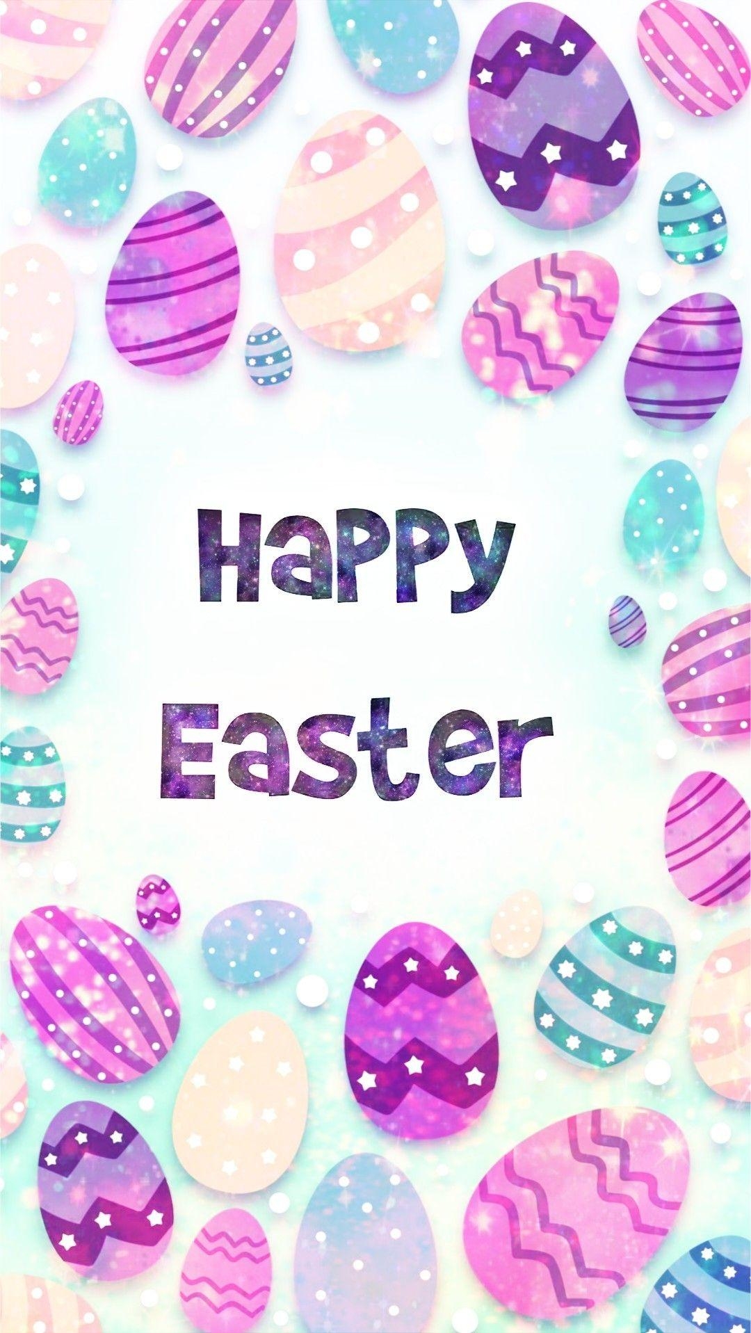 1080x1920 Glittery Happy Easter, made by me #patterns #purple #glitter, Phone