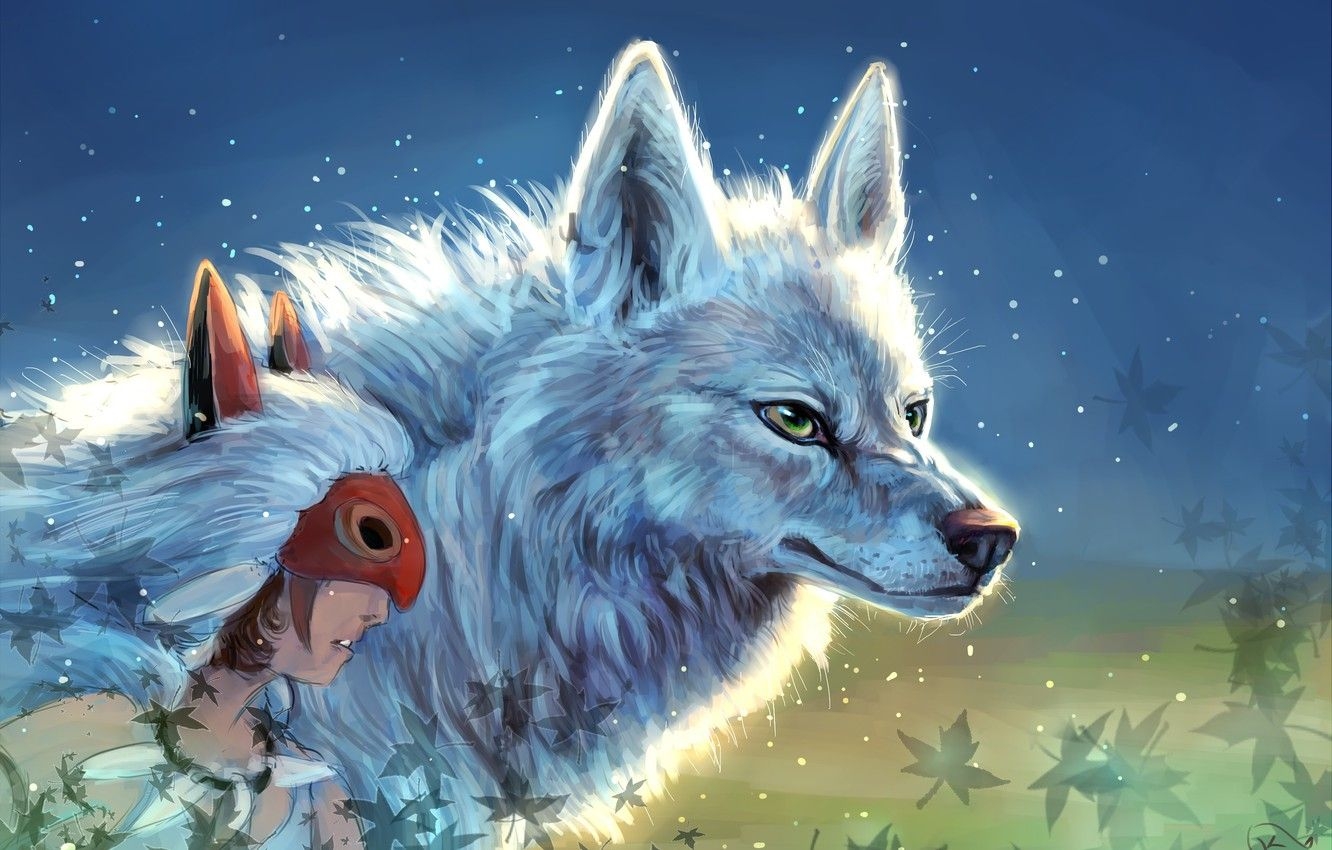 1340x850 Wallpaper Girl, Princess Mononoke, Wolves, Princess Mononoke, Mononoke Hime image for desktop, section прочее, Desktop